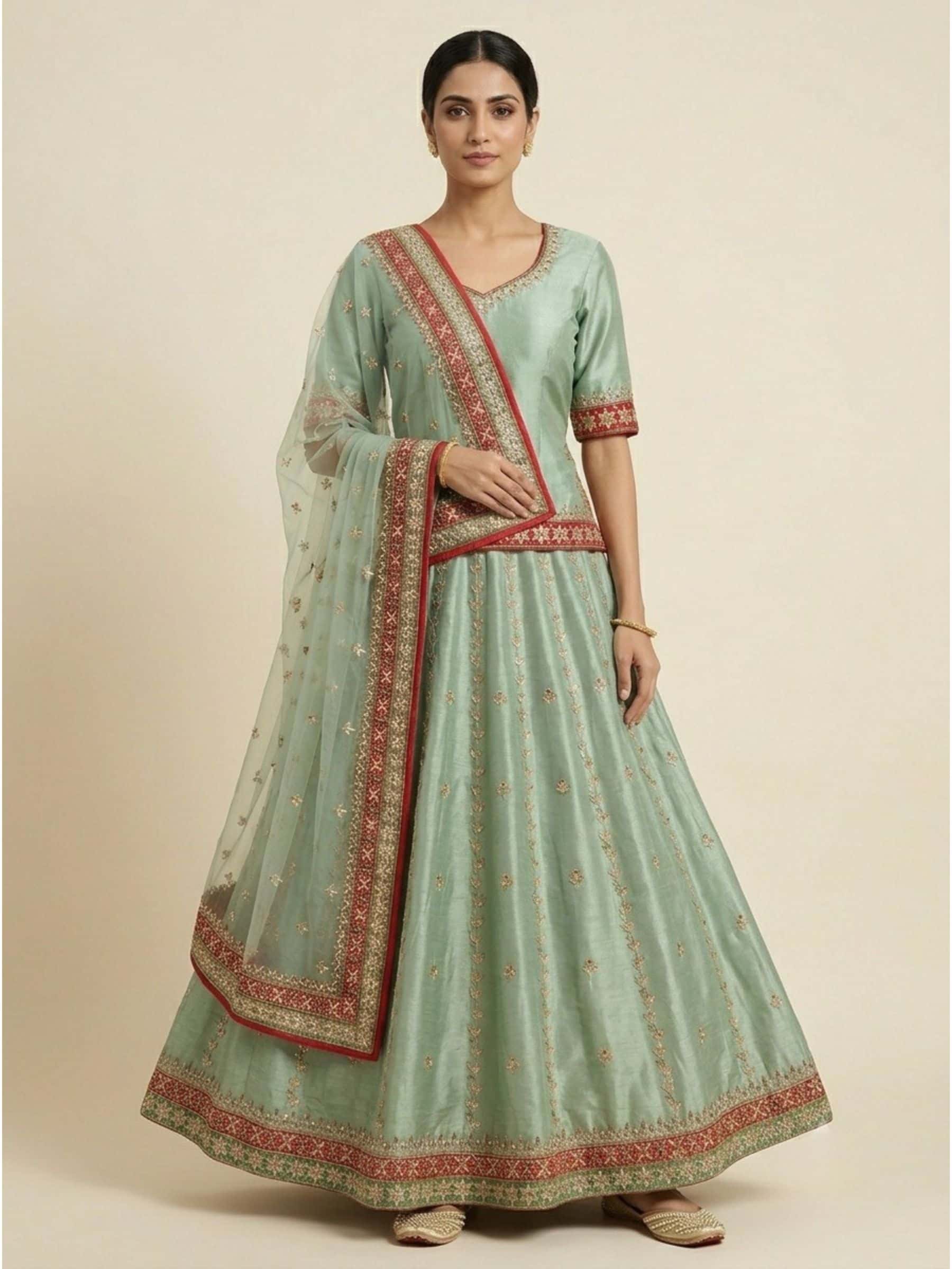 Olive Green Designer Flared Skirt Set - Image 1