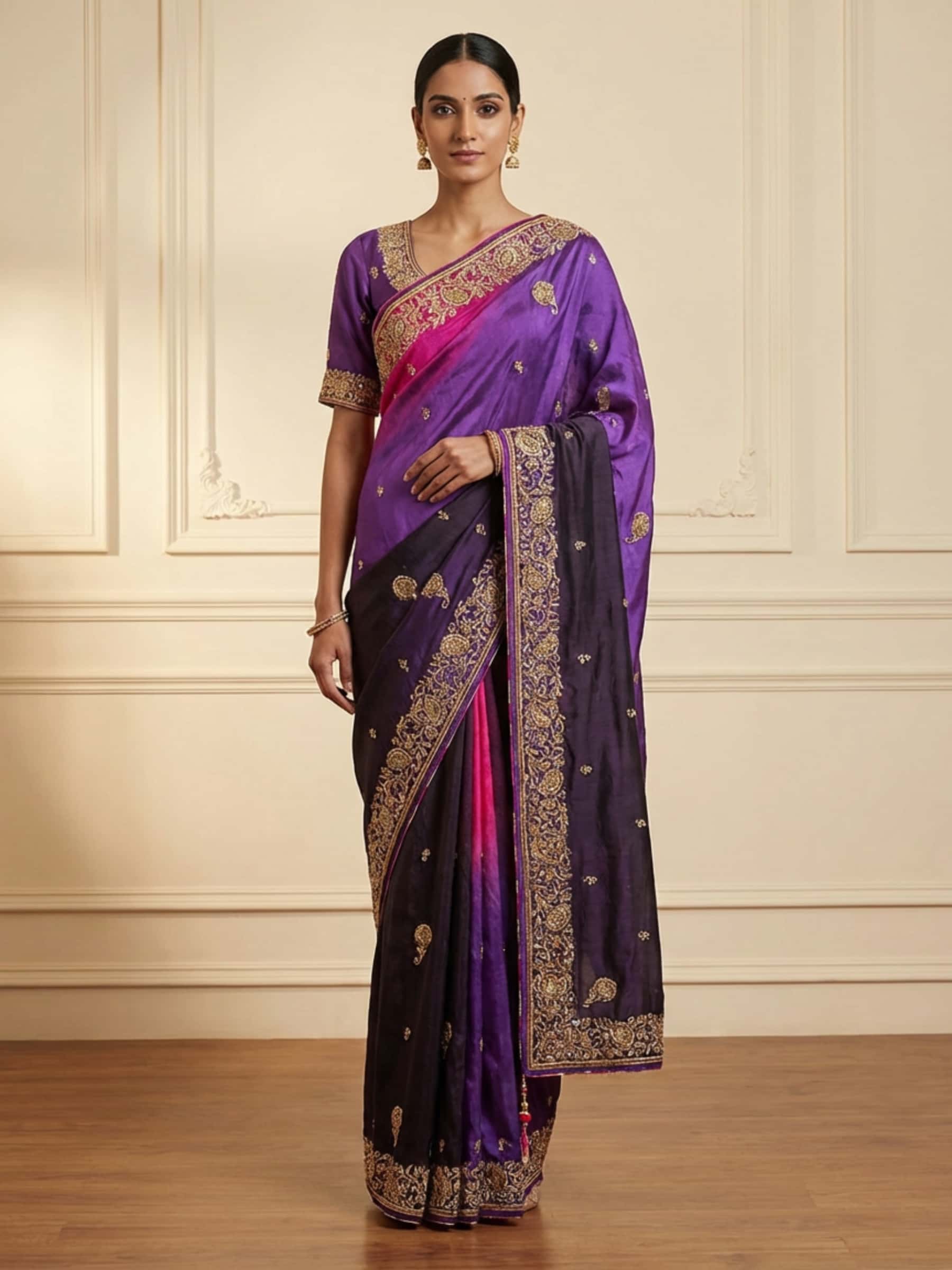 Ombre Dyed Zardozi Pure Silk Saree