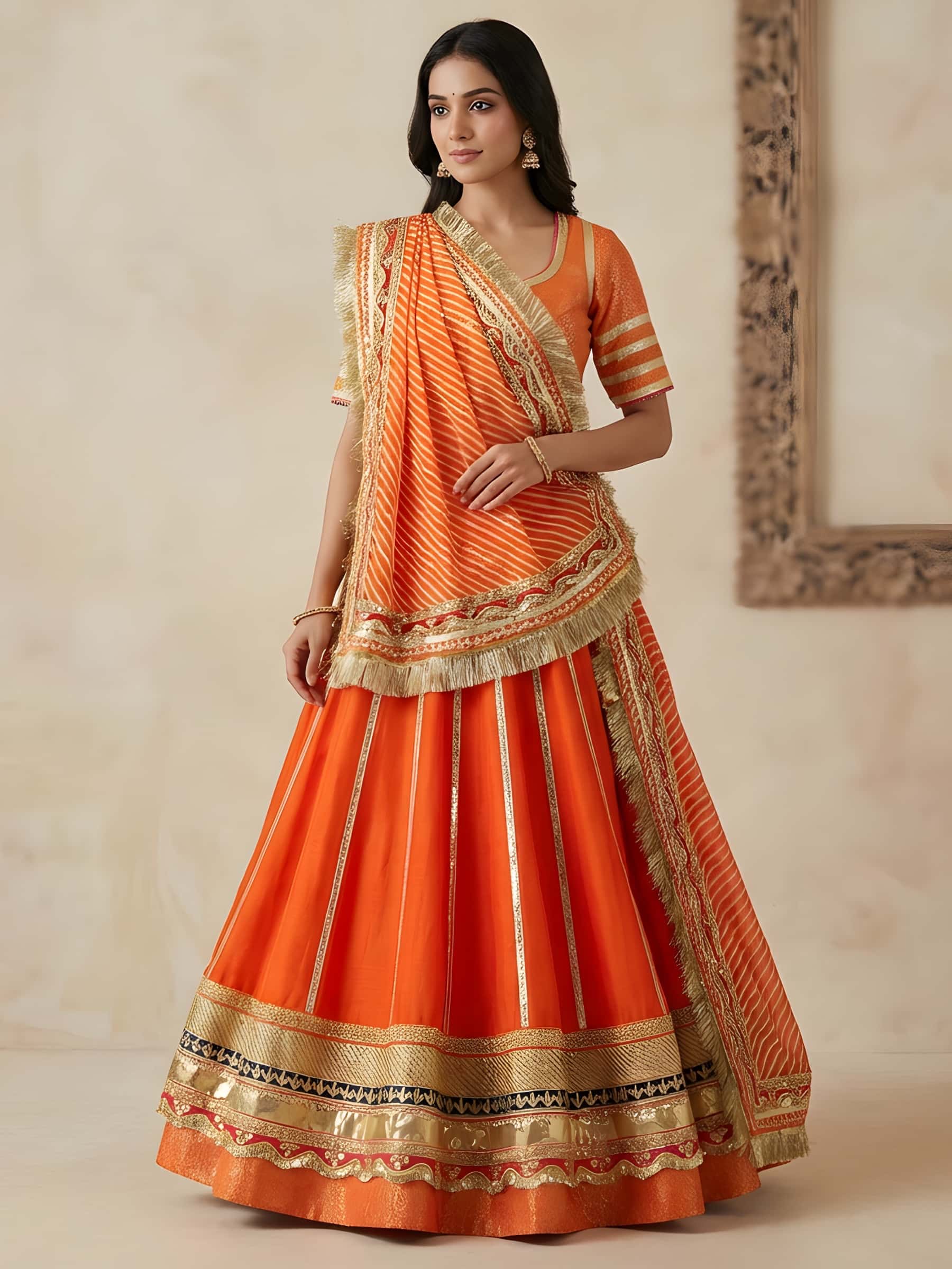 Orange Leheriya Designer Rajputi Poshak - Image 1