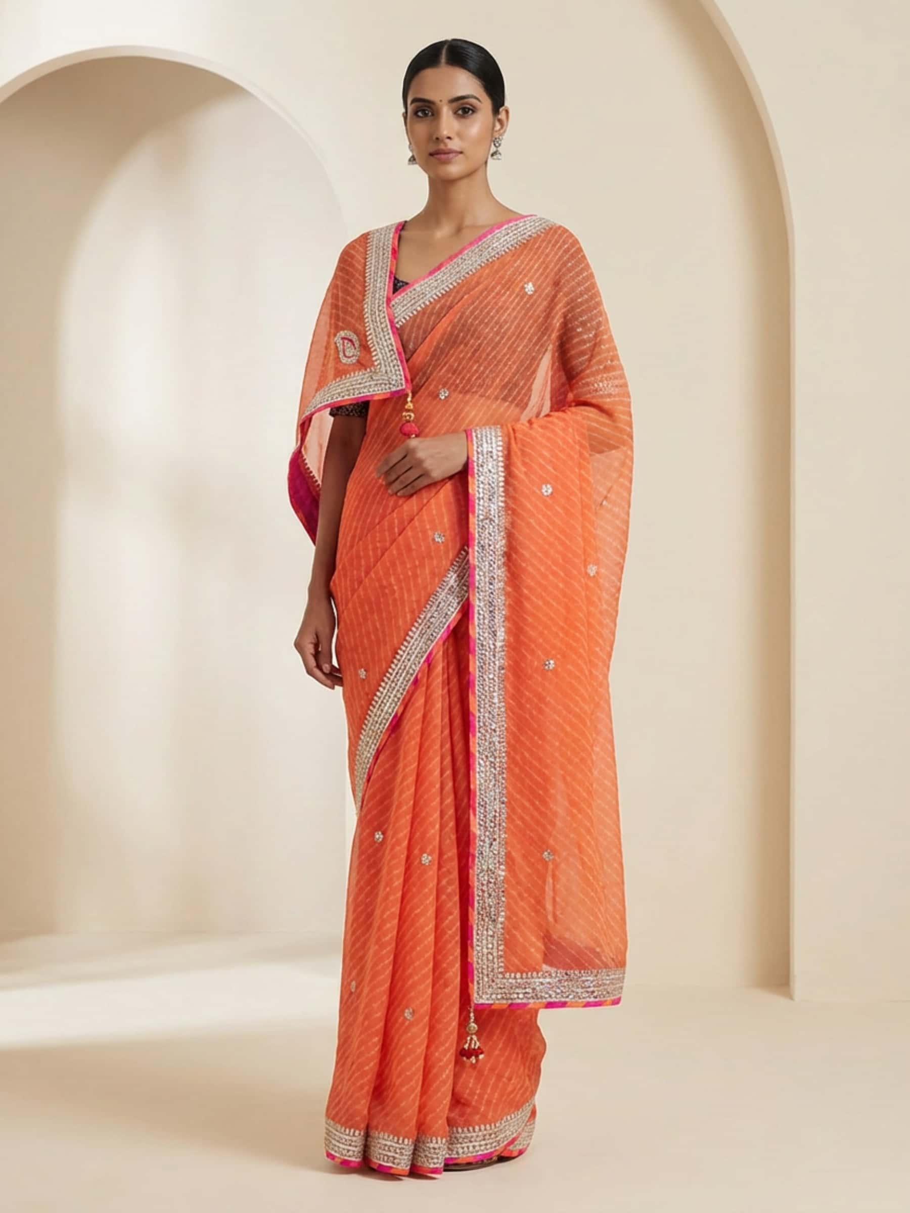 Orange Leheriya Saree - Image 1