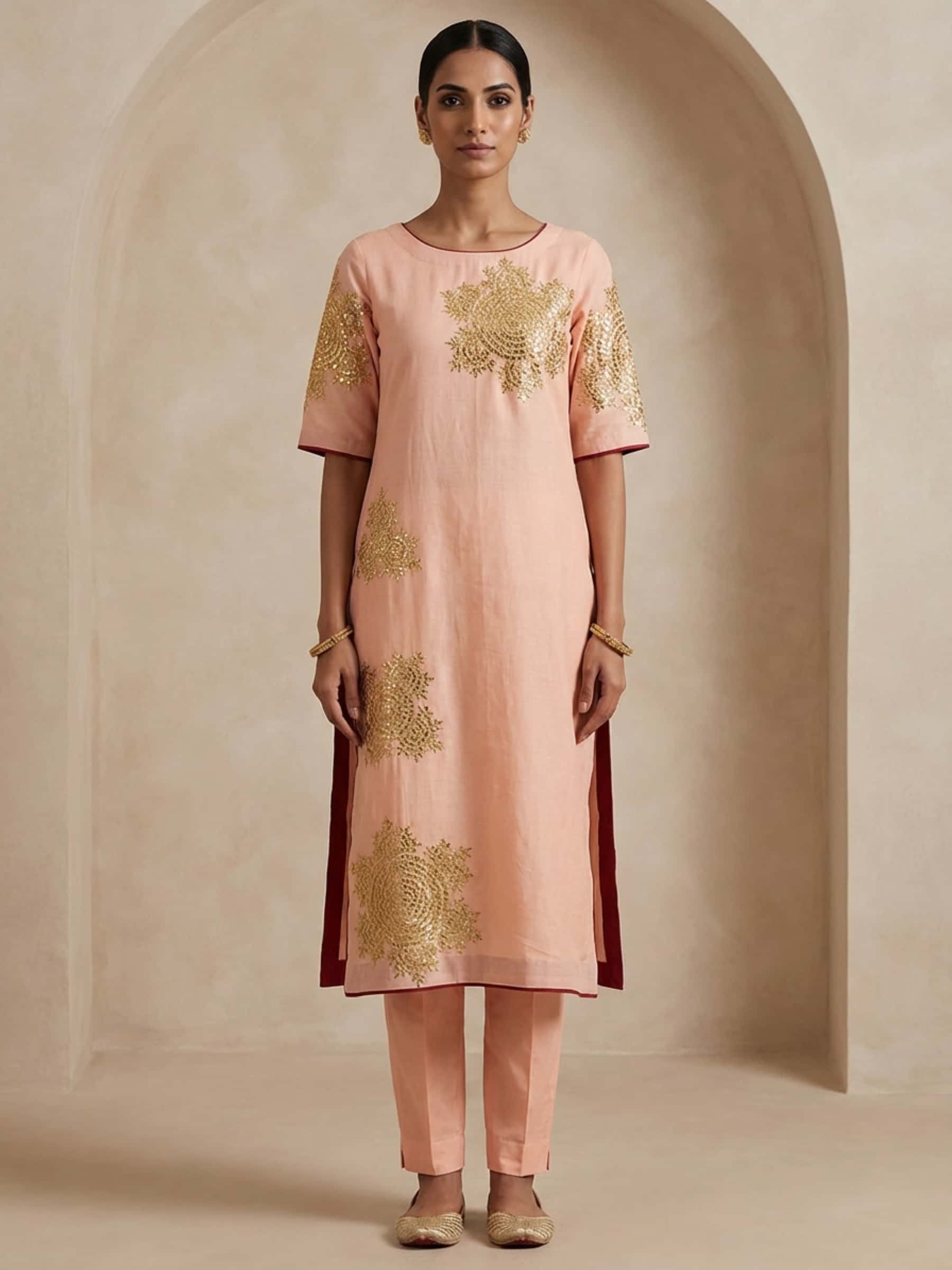 Peach Pure Cambrc Kurti - Image 1