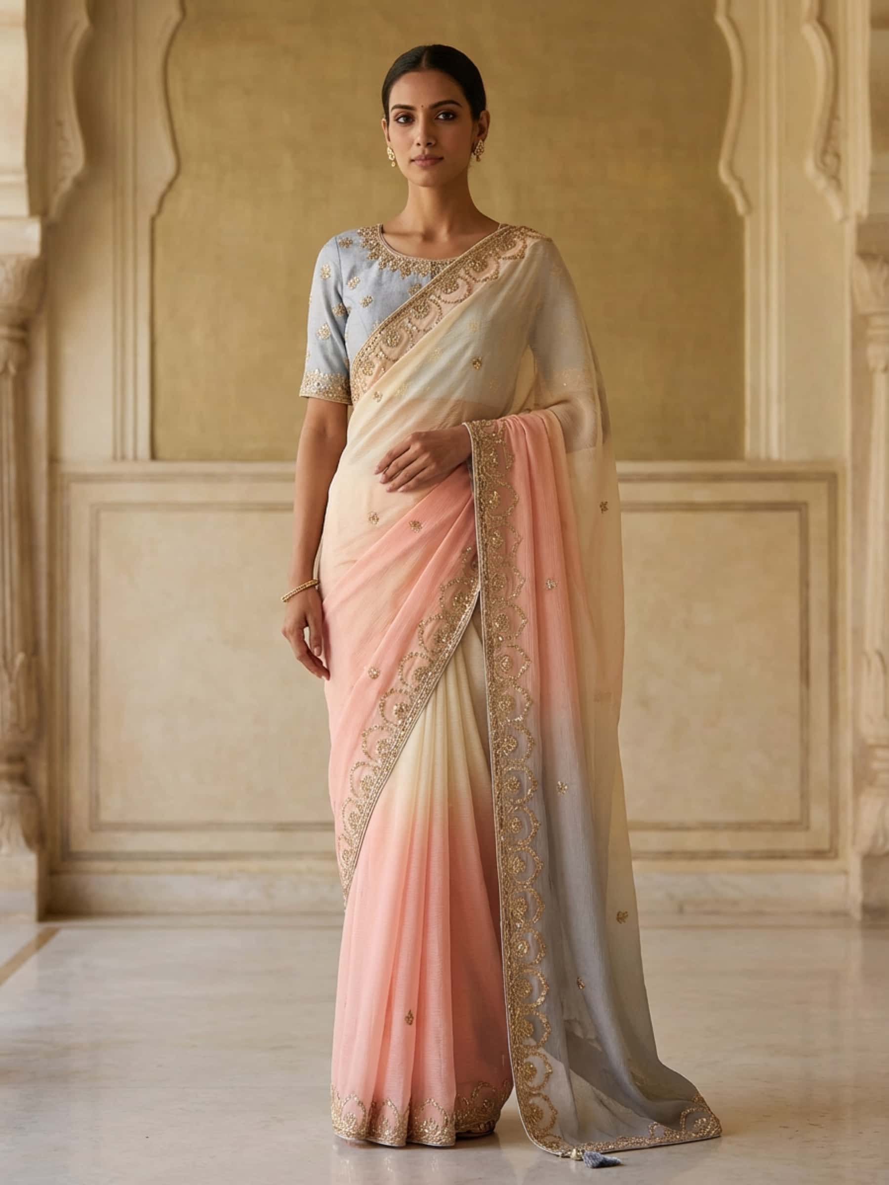 Perfect Summer Ombre Dyed Chiffon Saree - Image 1