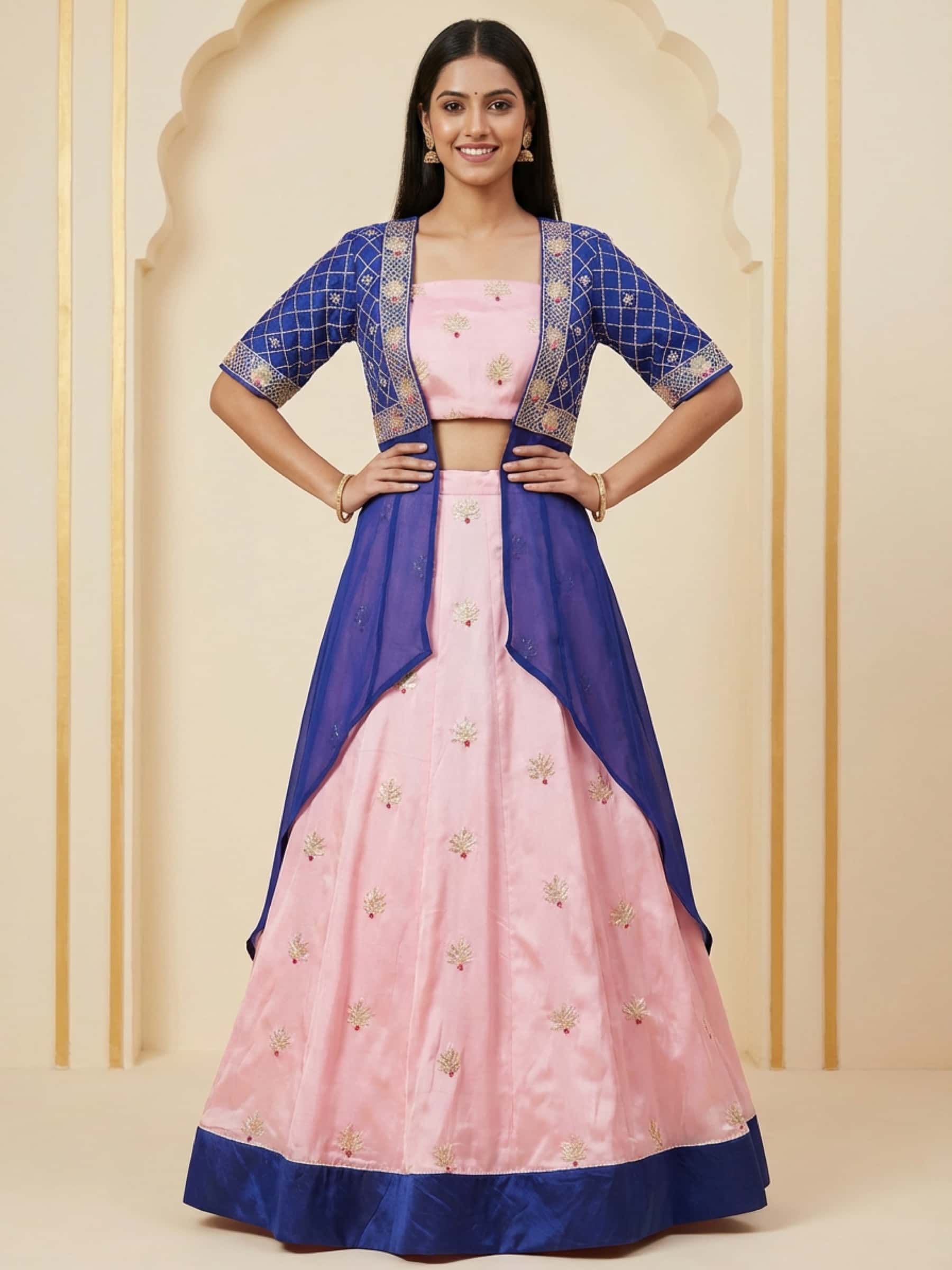 Pink Skirt Dress Set with Blue Jacket thumbnail 2