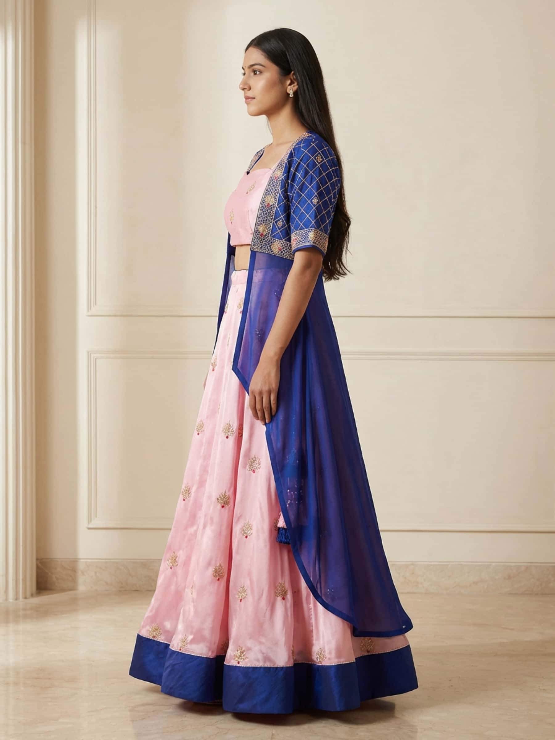 Pink Skirt Dress Set with Blue Jacket thumbnail 4