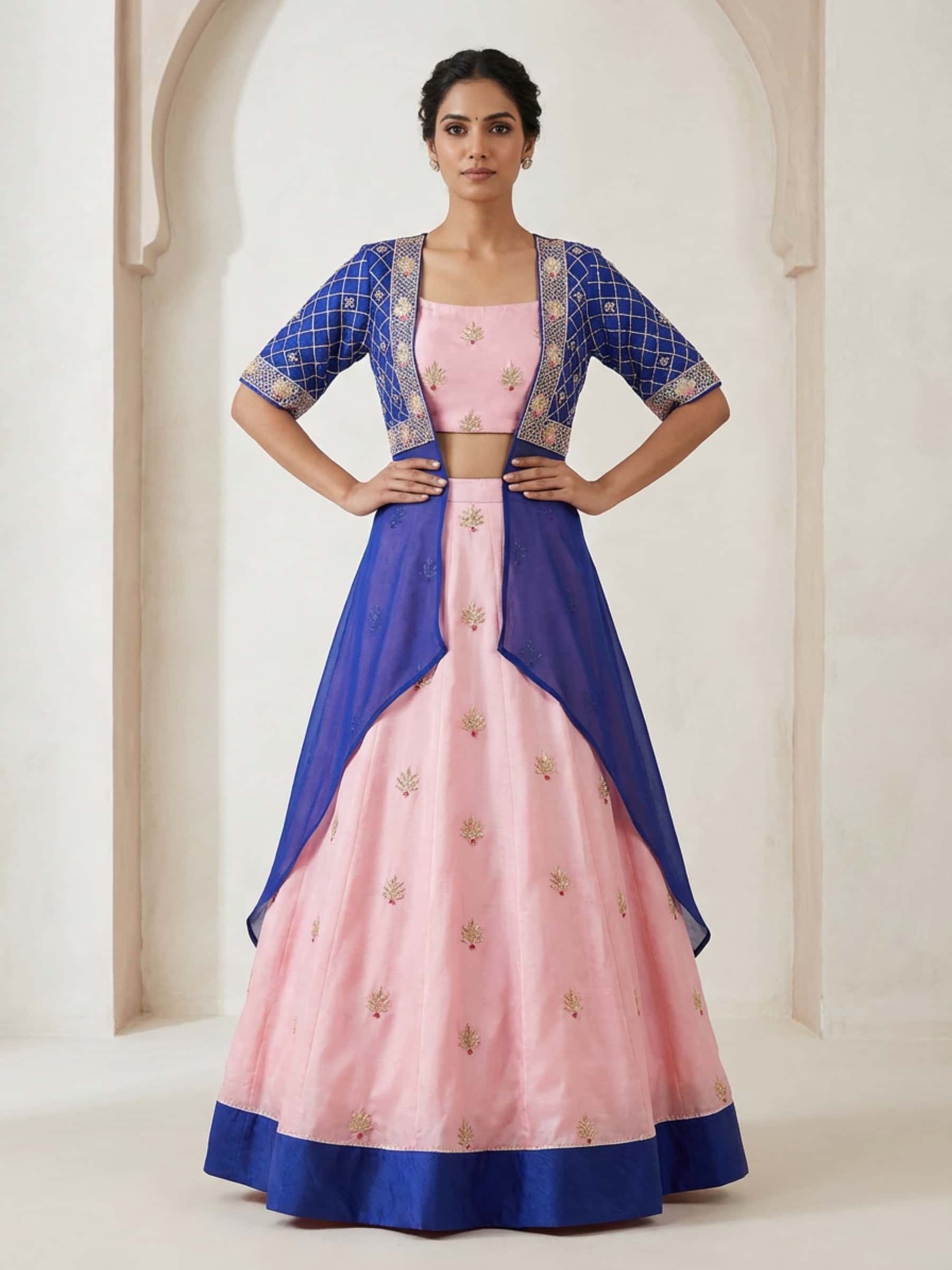 Pink Skirt Dress Set with Blue Jacket thumbnail 7