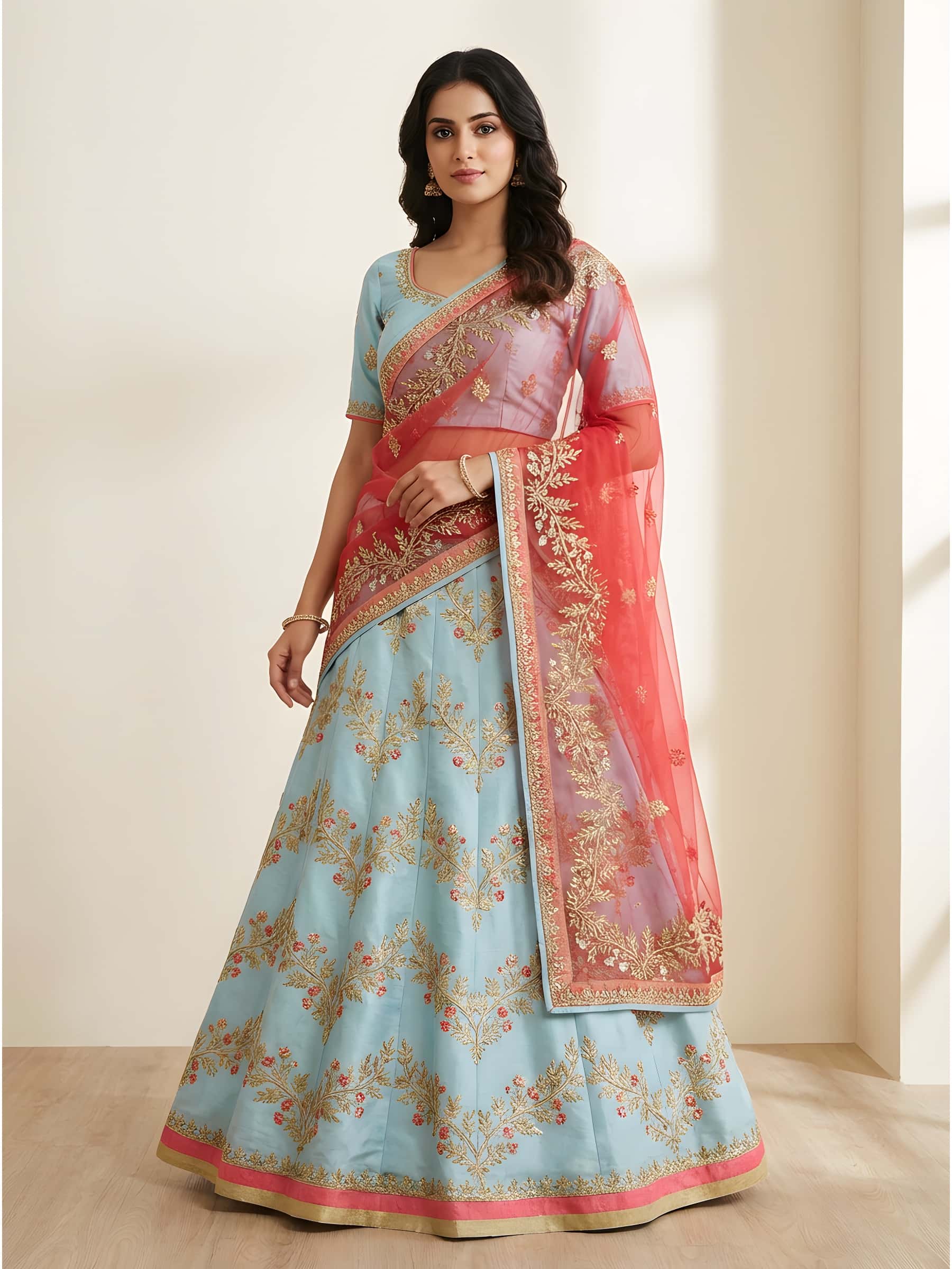 Powder Blue Designer Wedding Lehenga Set