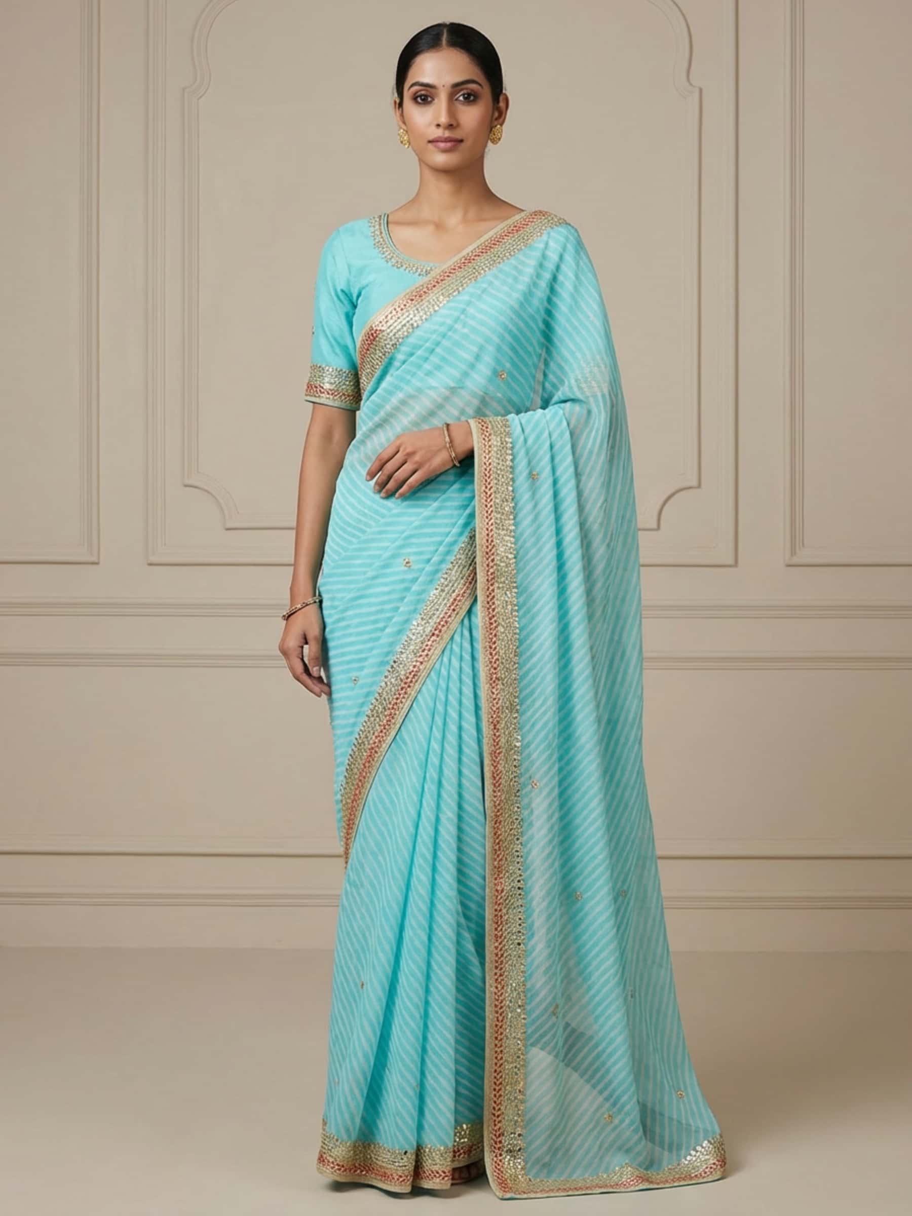 Pretty Blue Gota Patti Leheriya Saree - Image 1