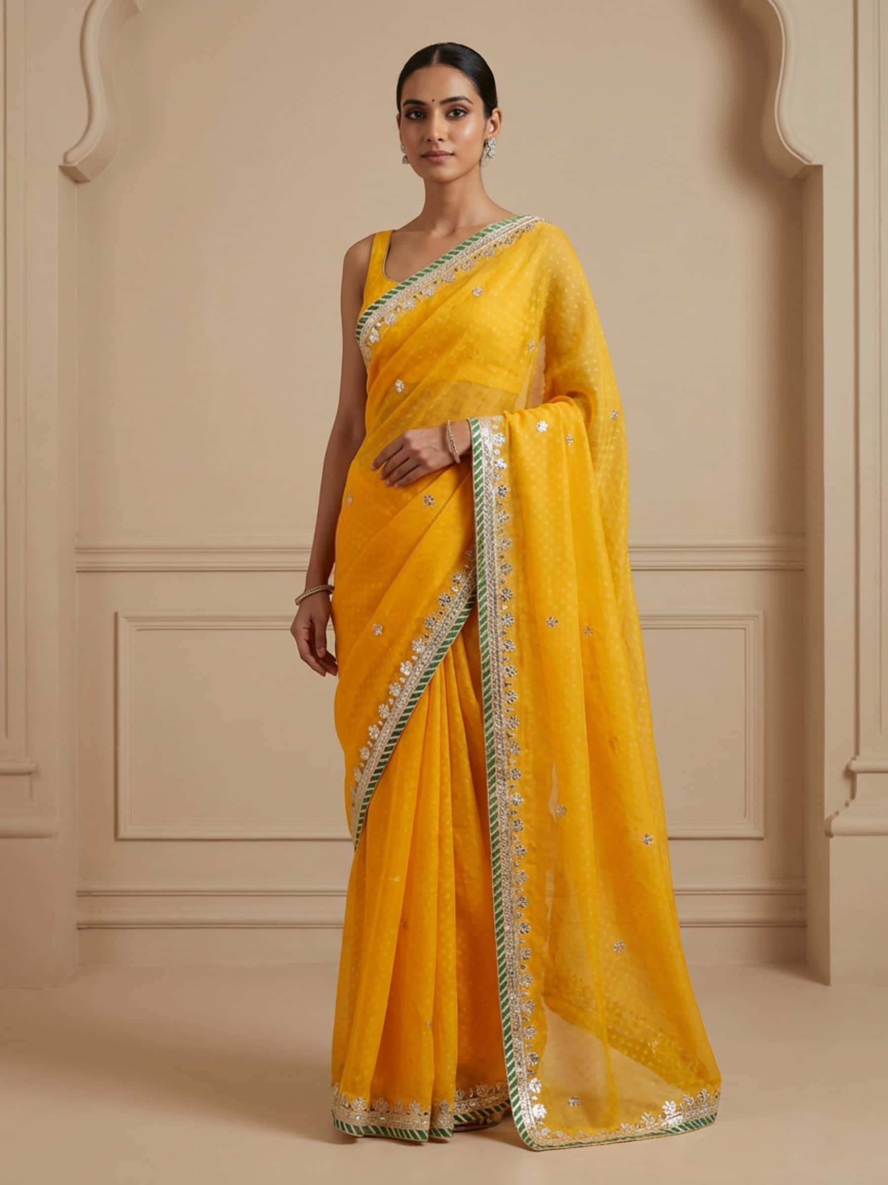 Pretty Mango Yellow Leheriya Saree - Image 1