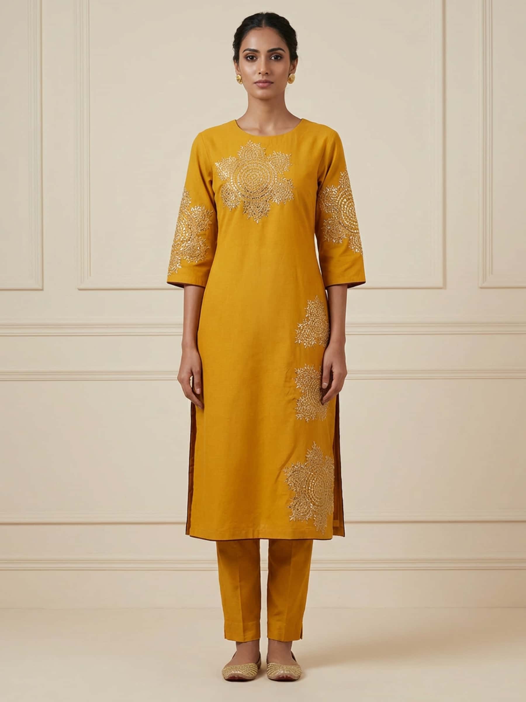 Pretty Mustard Yellow Cambric Kurti - Image 1