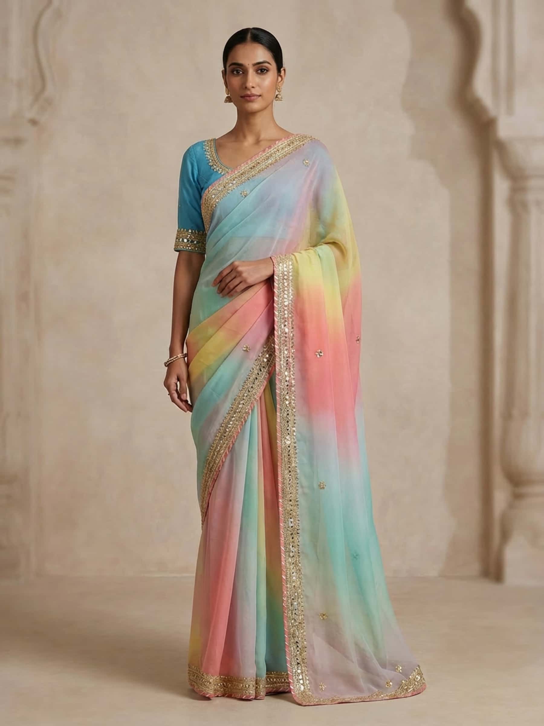 Pretty Pastel Panch Rangi Saree - Image 1