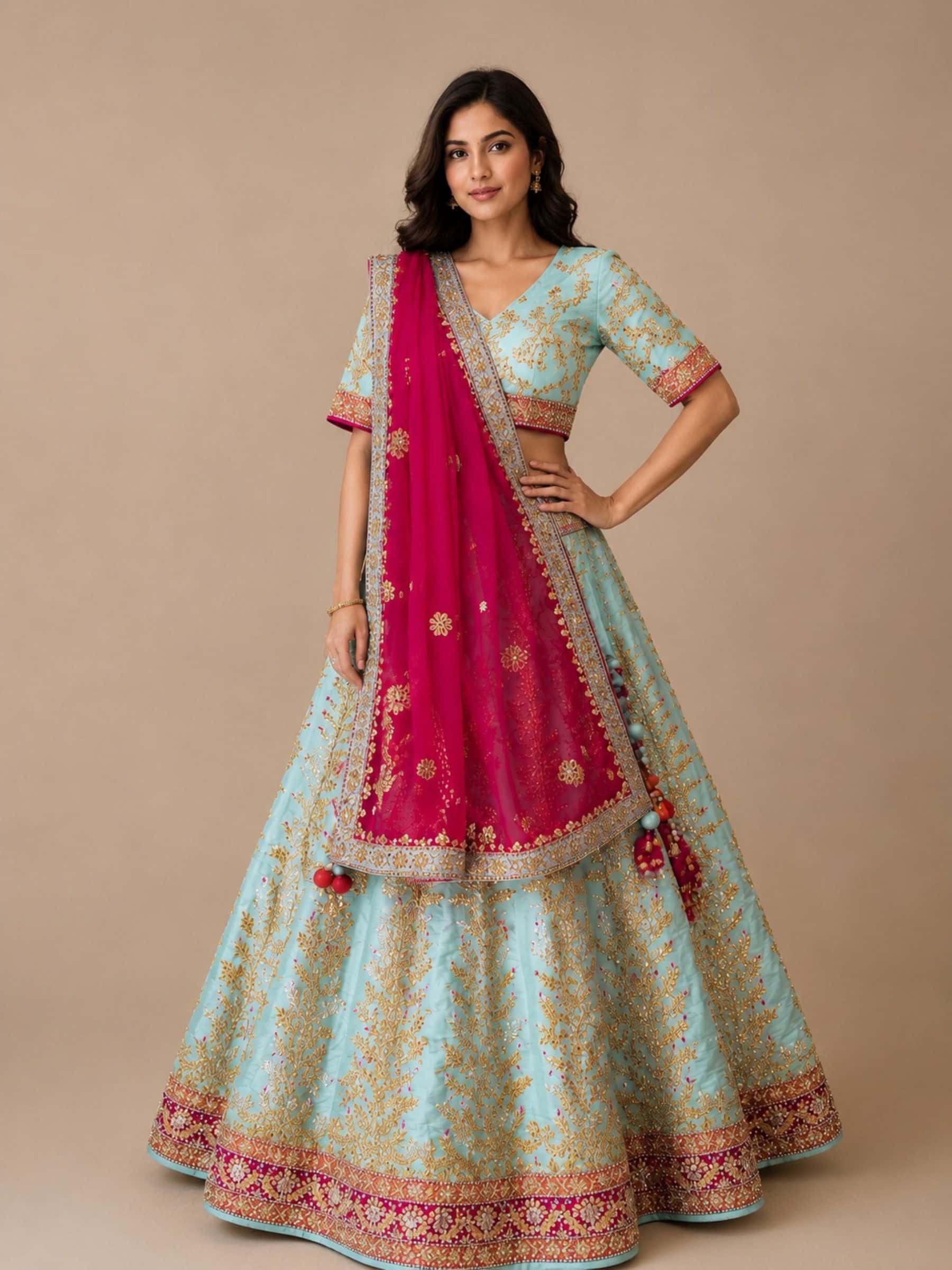 Pretty Sky Blue Gota Patti Lehenga - Image 1