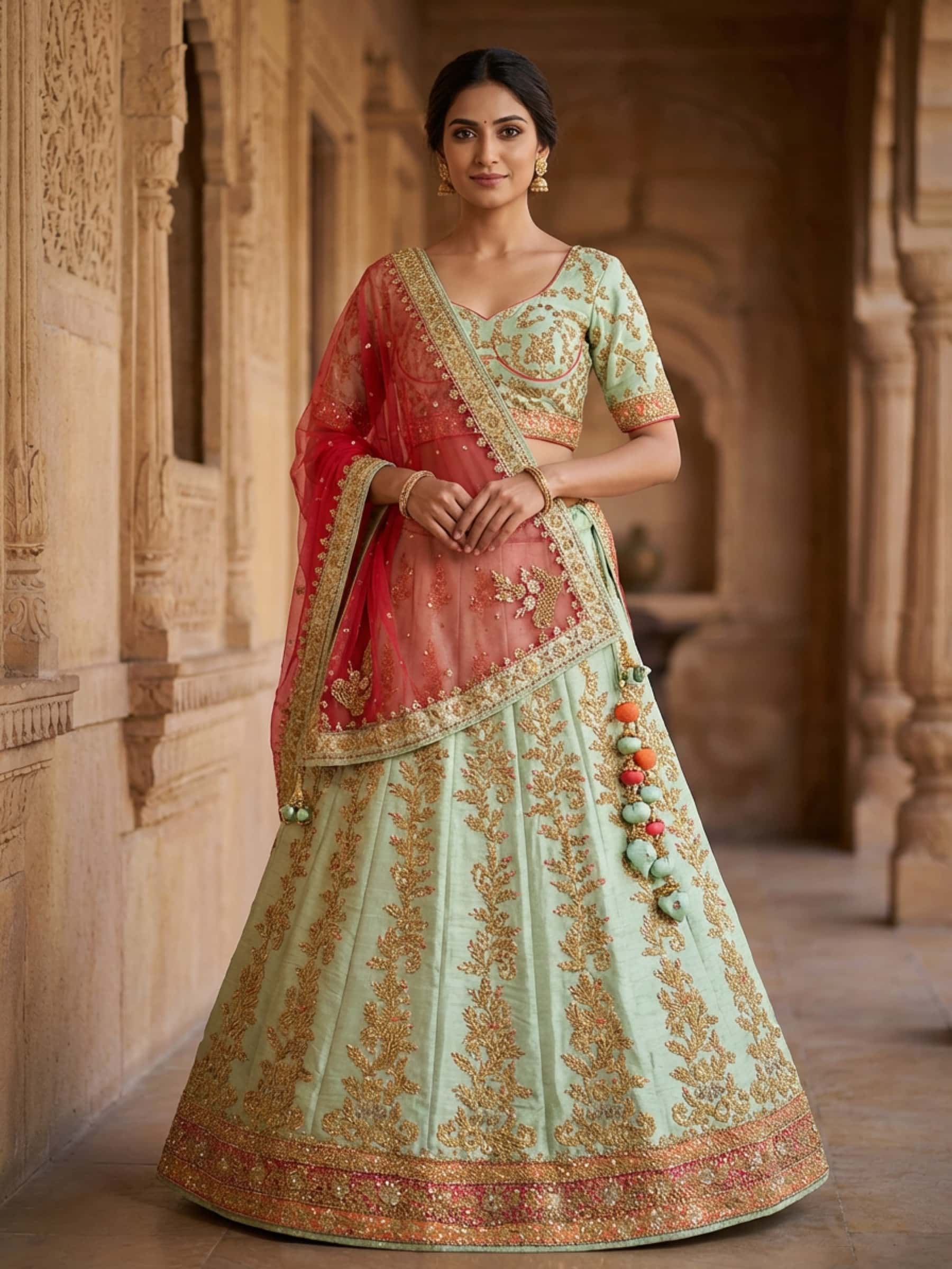 Pretty Mint Green Gota Patti Lehenga - Image 1