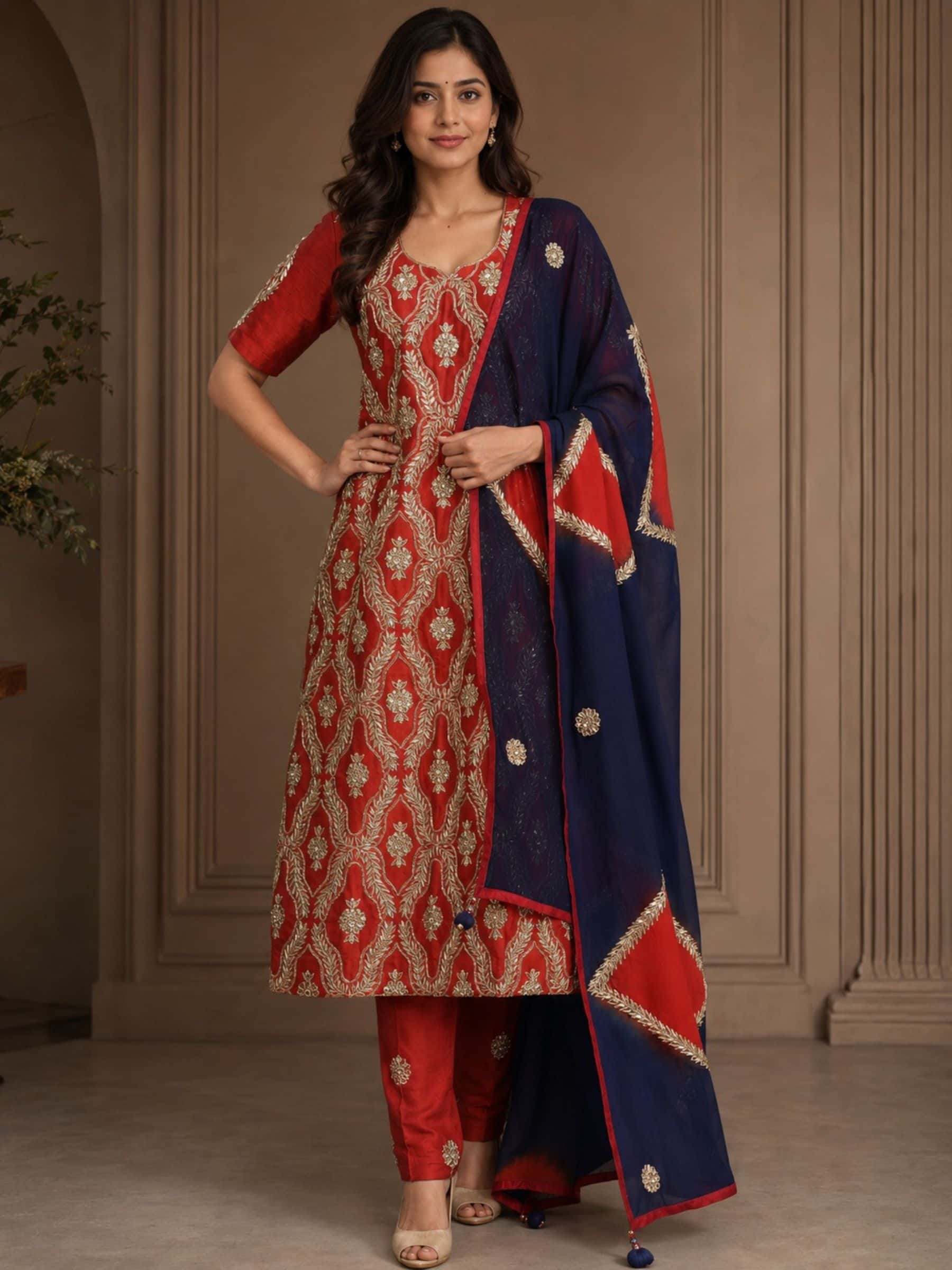 Pure Raw Silk Zardozi Suit Set - Image 1
