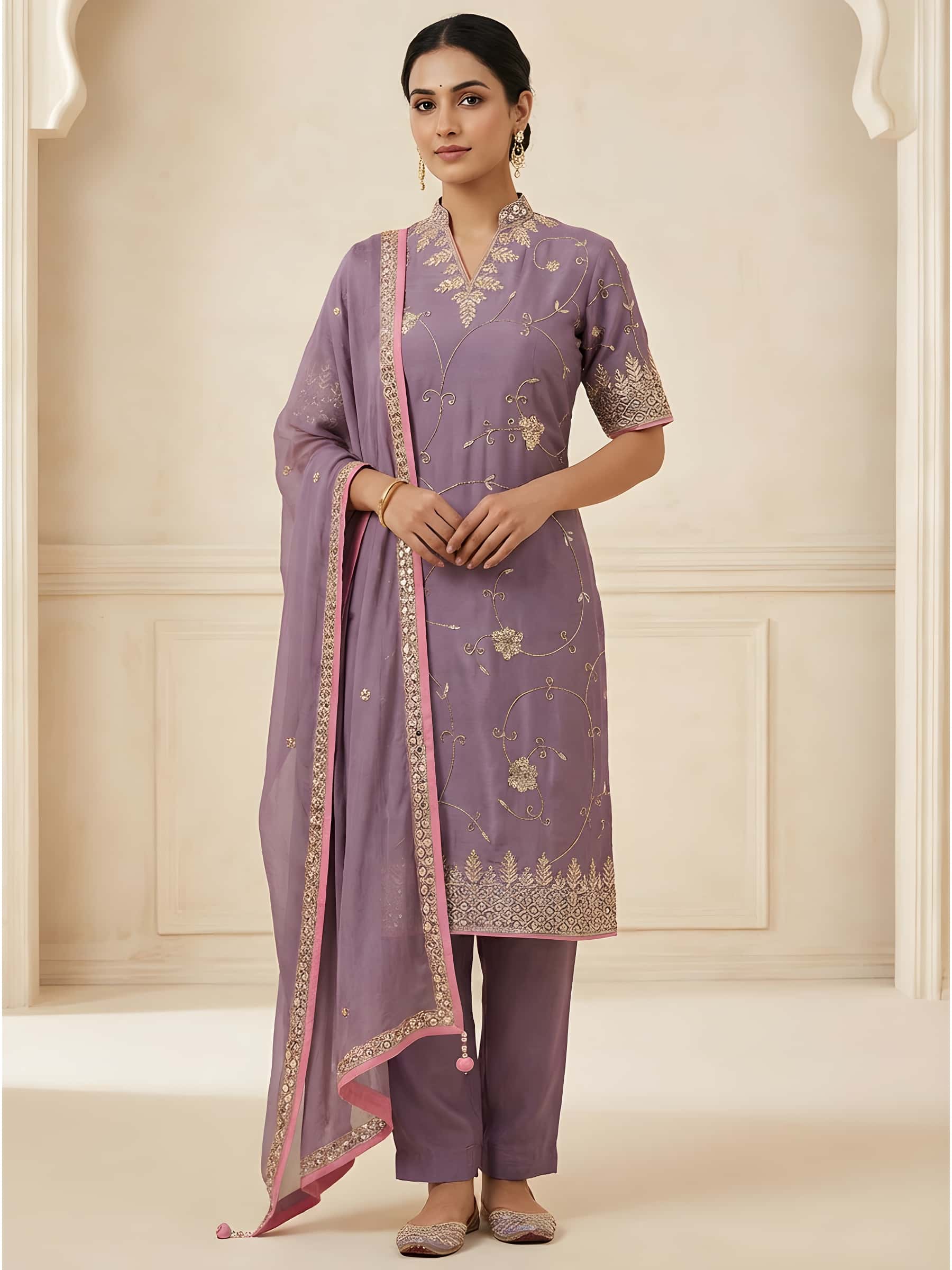 Pure Silk Jaal Salwar Suit - Image 1