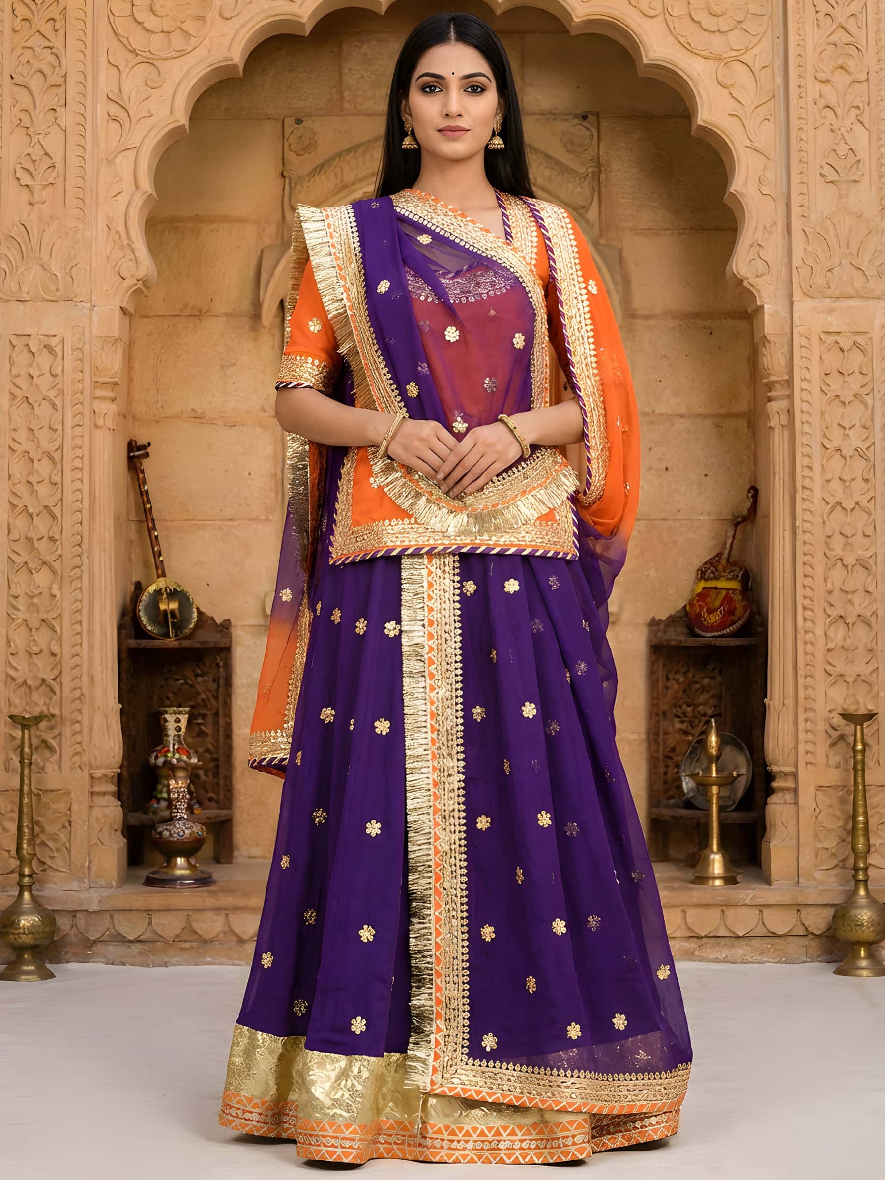 Purple Orange Colored Pretty Gota Poshak - Image 1
