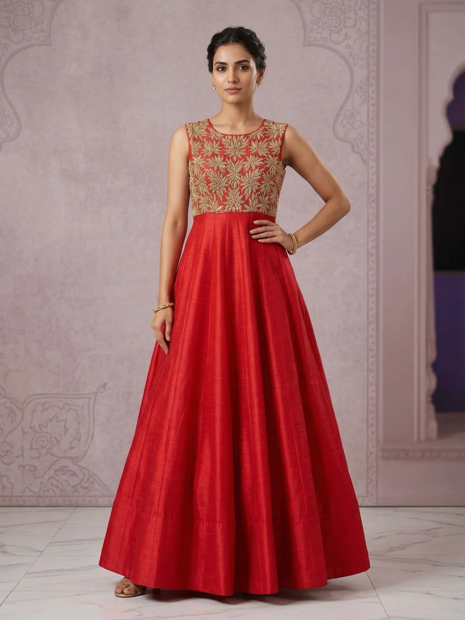 Radiant Red Zardozi Gown - Image 1