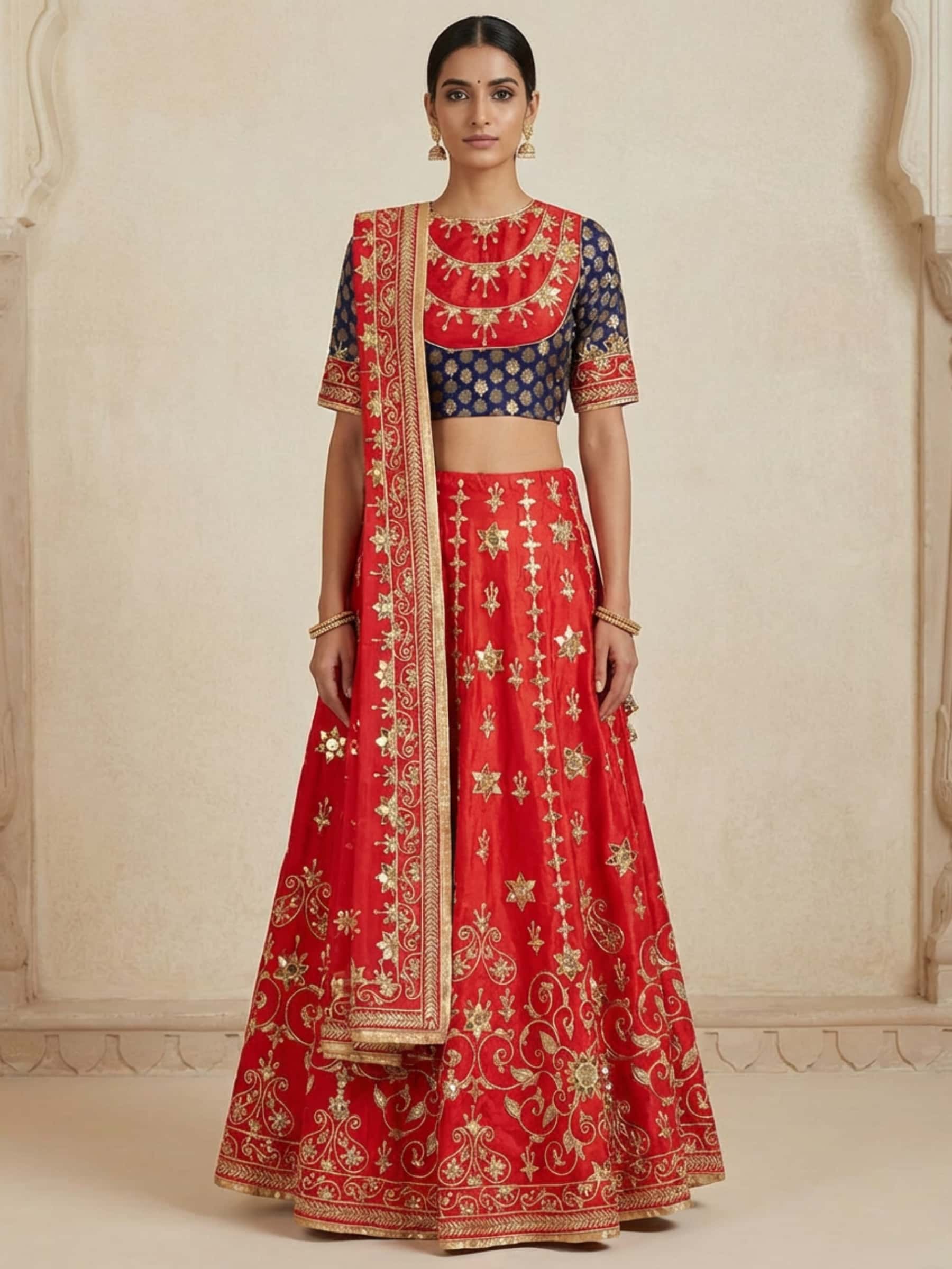 Radiant and Regal Red Bridal Lehenga thumbnail 2