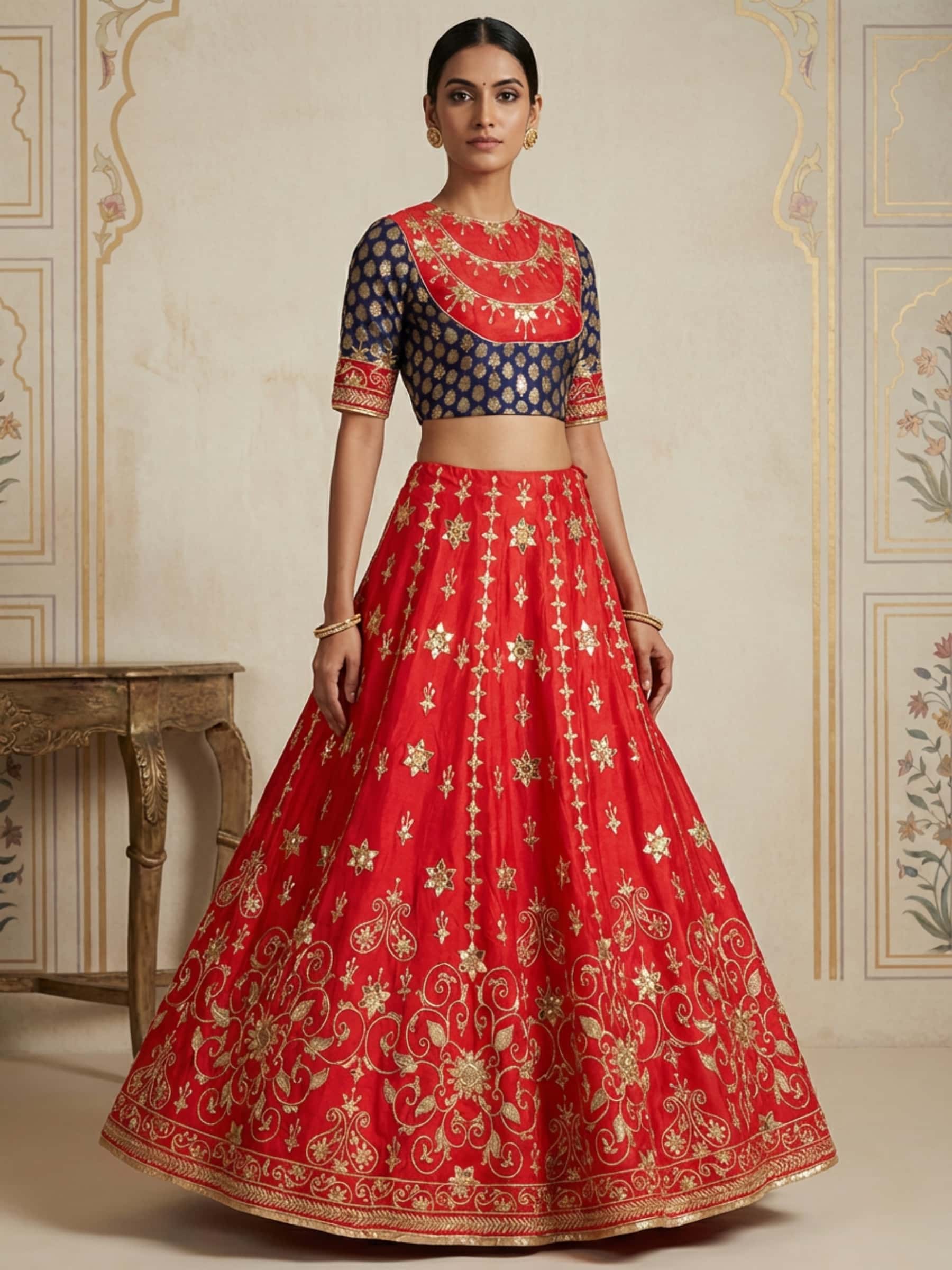 Radiant and Regal Red Bridal Lehenga thumbnail 3