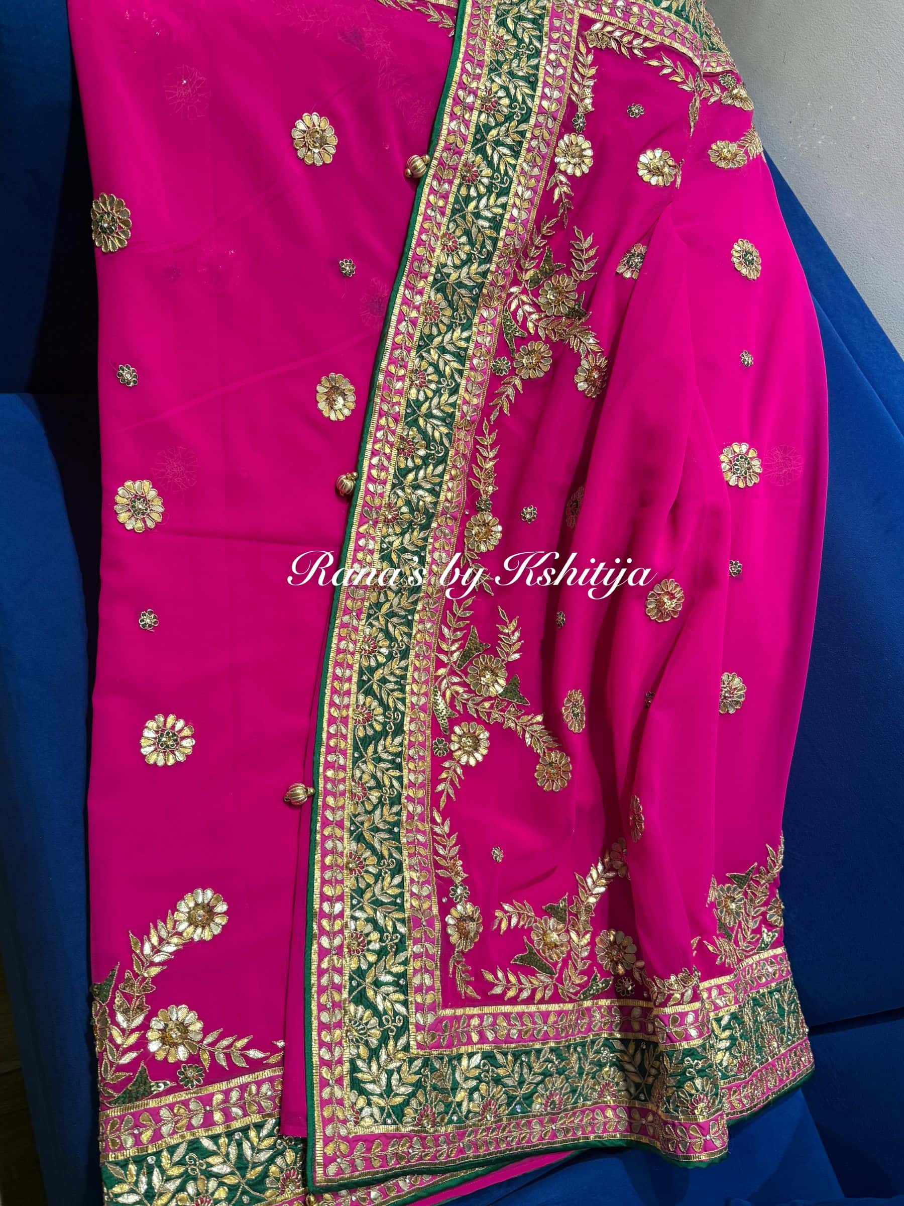 Radiant pink pure georgette Saree thumbnail 3