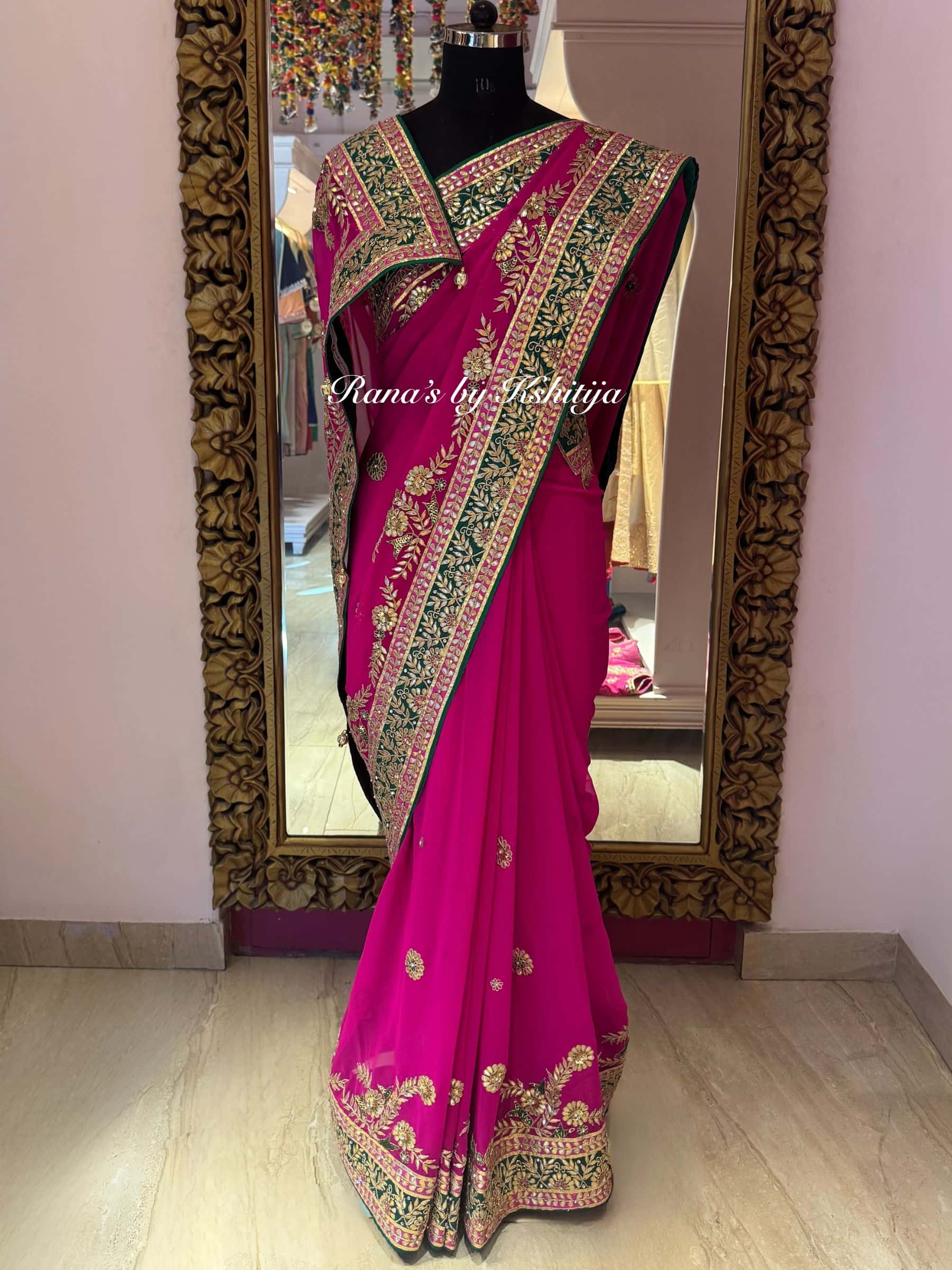 Radiant pink pure georgette Saree thumbnail 4