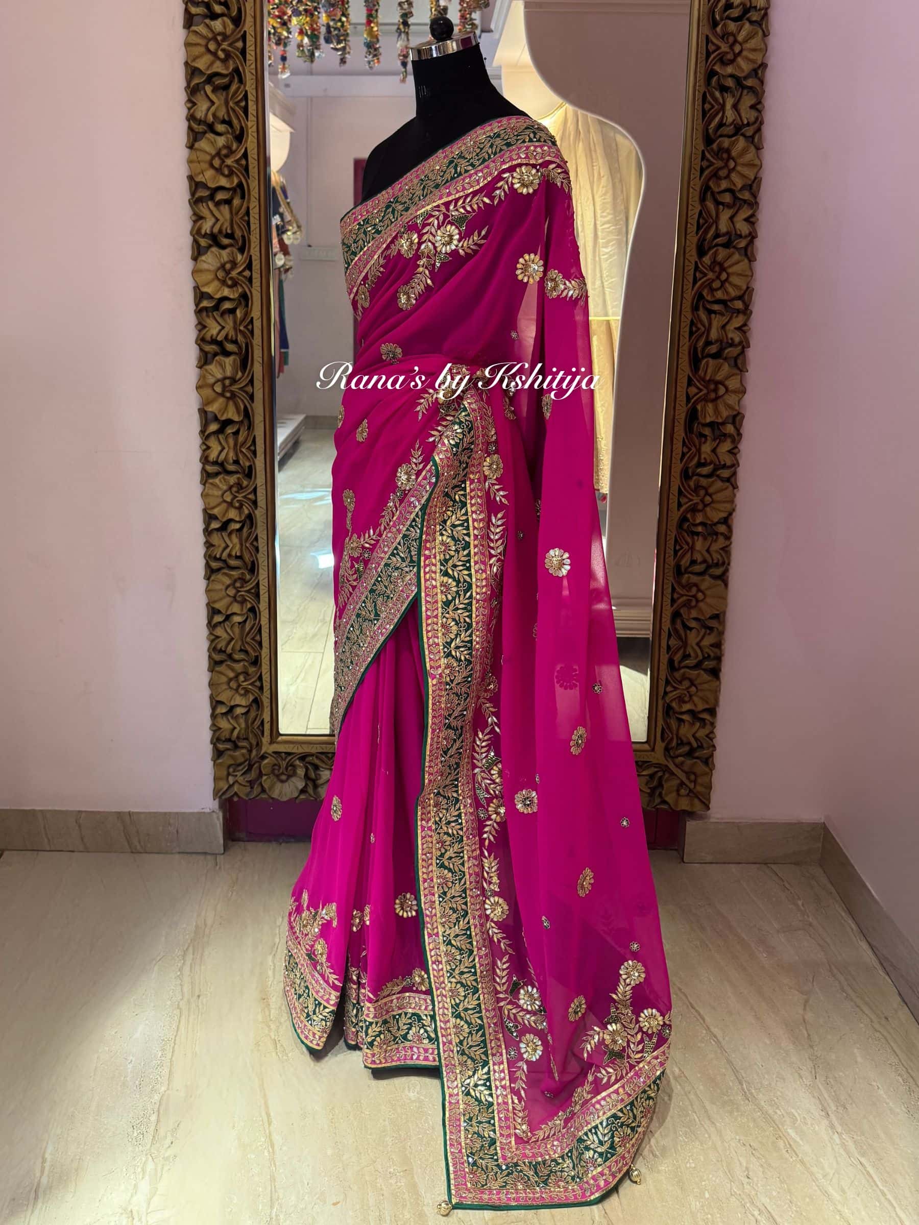 Radiant pink pure georgette Saree thumbnail 6