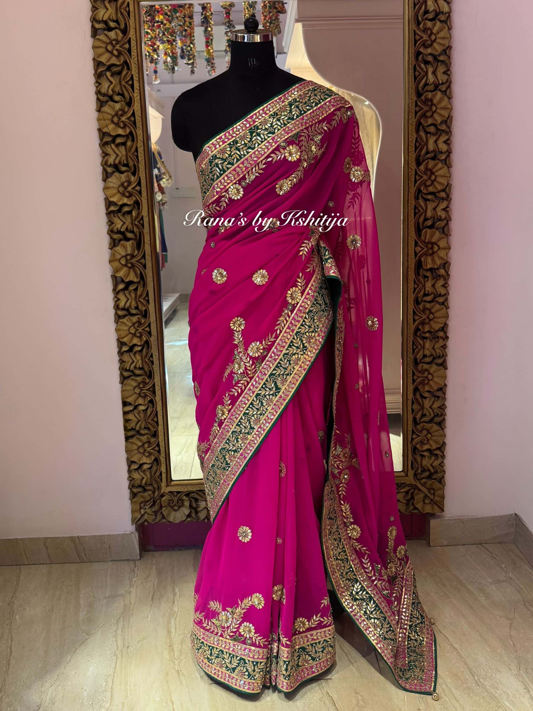 Radiant pink pure georgette Saree thumbnail 7