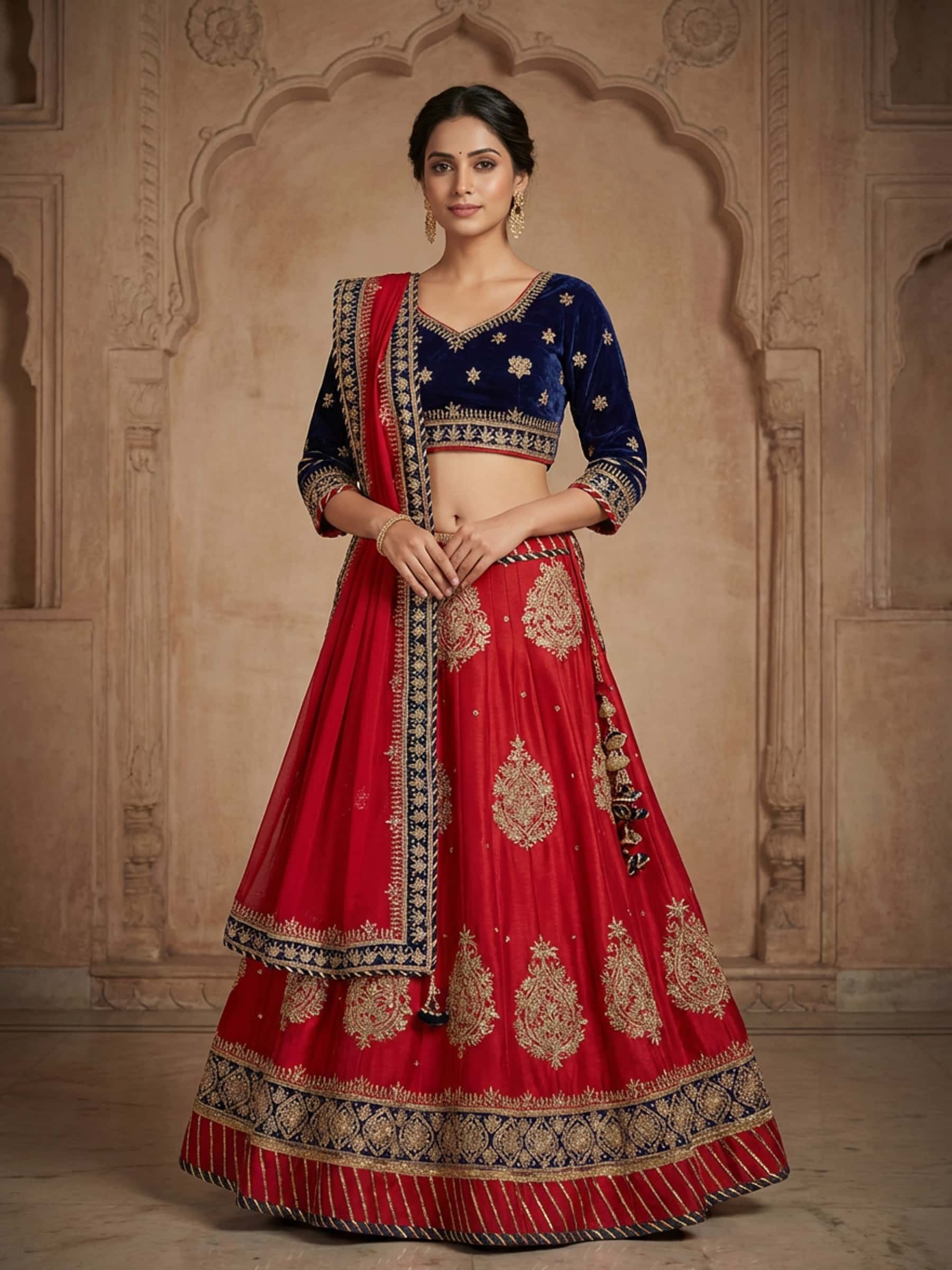 Red Gota Embroidered Lehenga Set - Image 1