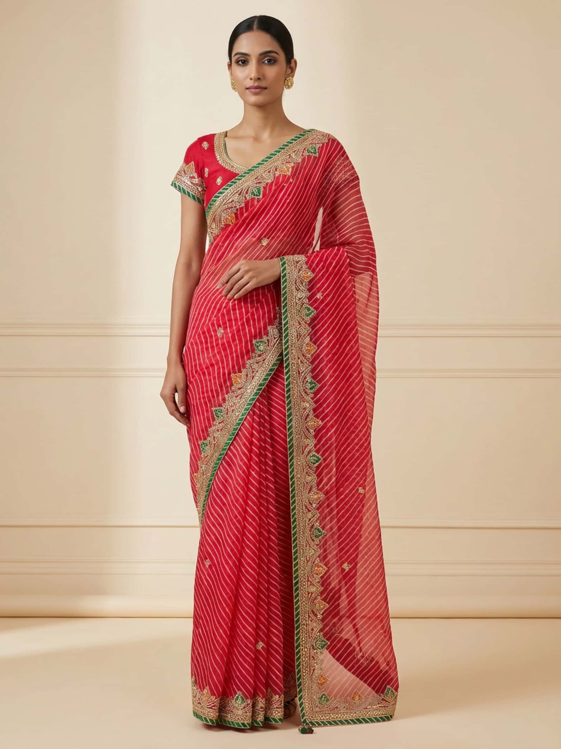 Red Pure Georgette Leheriya Saree - Image 1