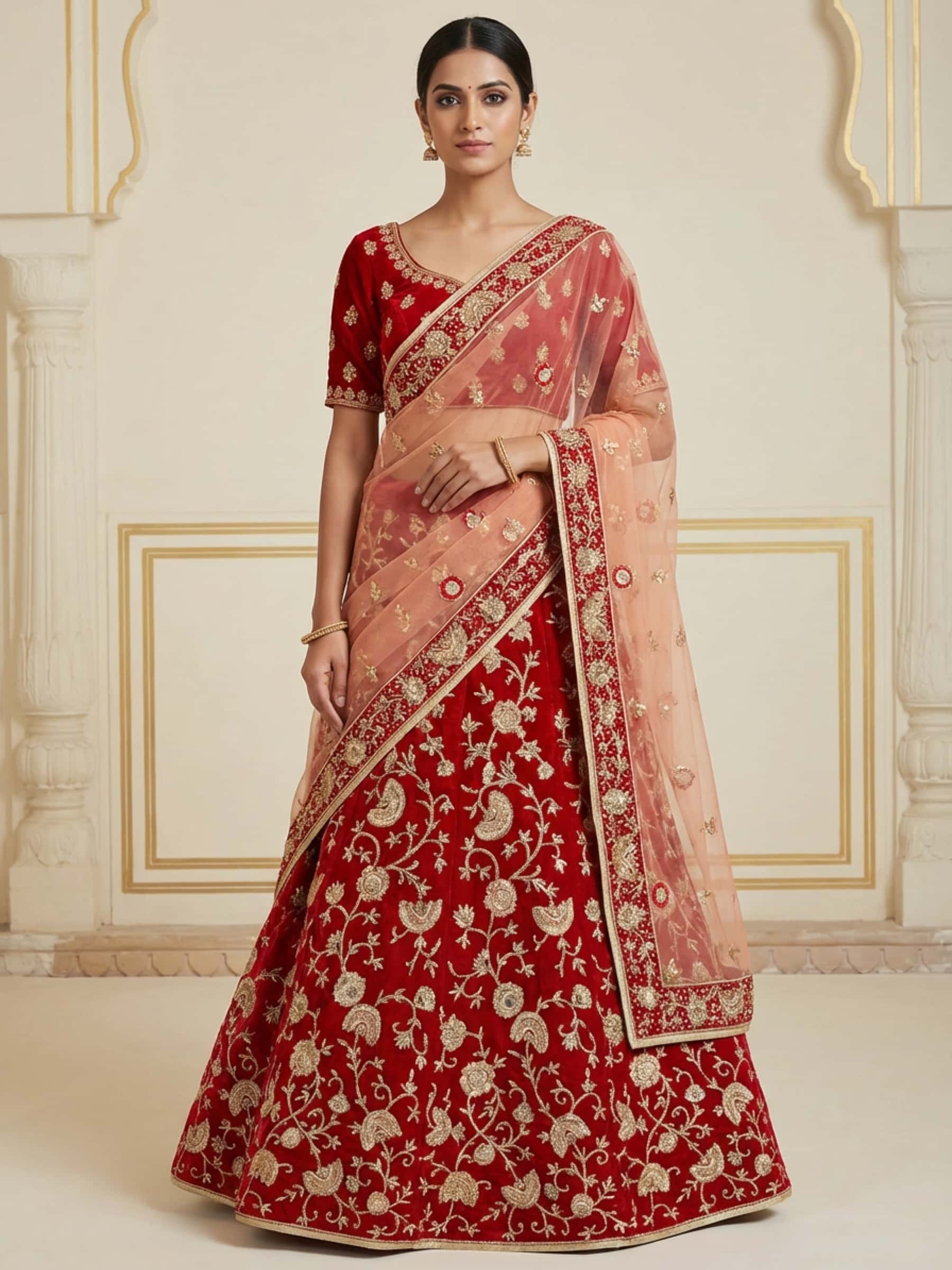 Red Zardozi Worked Bridal Lehenga Set - Image 1