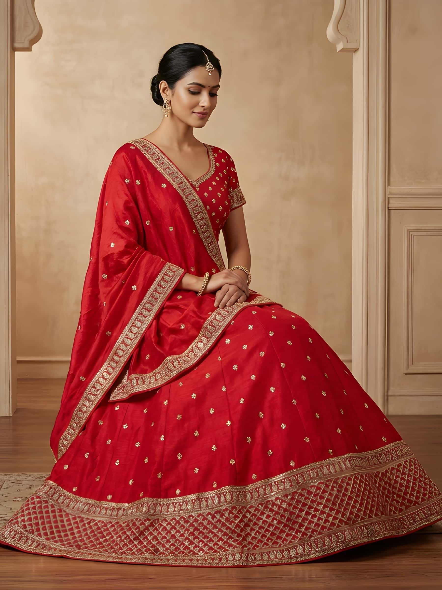 Regal Red Handmade Bridal Lehenga Set thumbnail 2