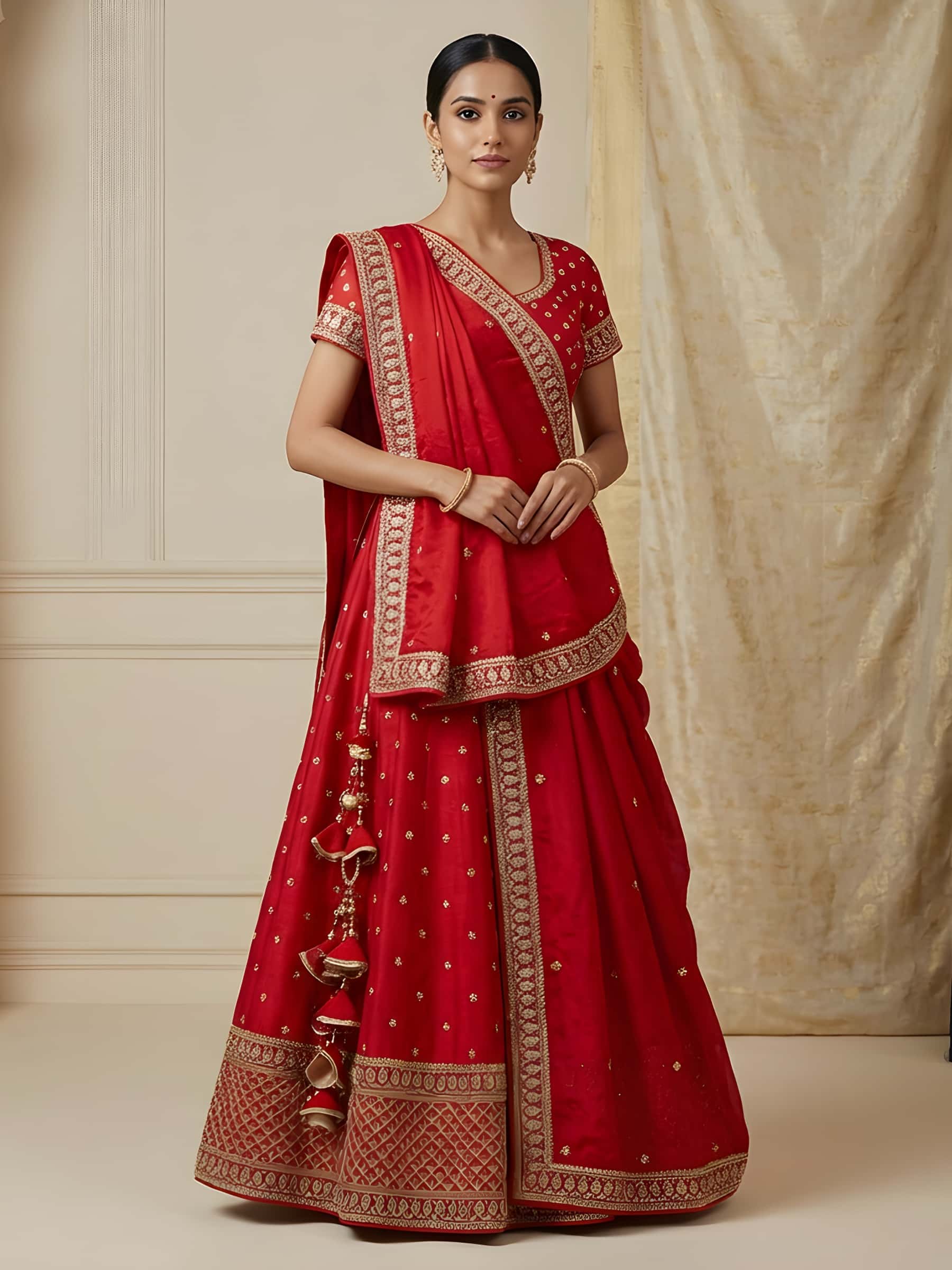 Regal Red Handmade Bridal Lehenga Set thumbnail 3