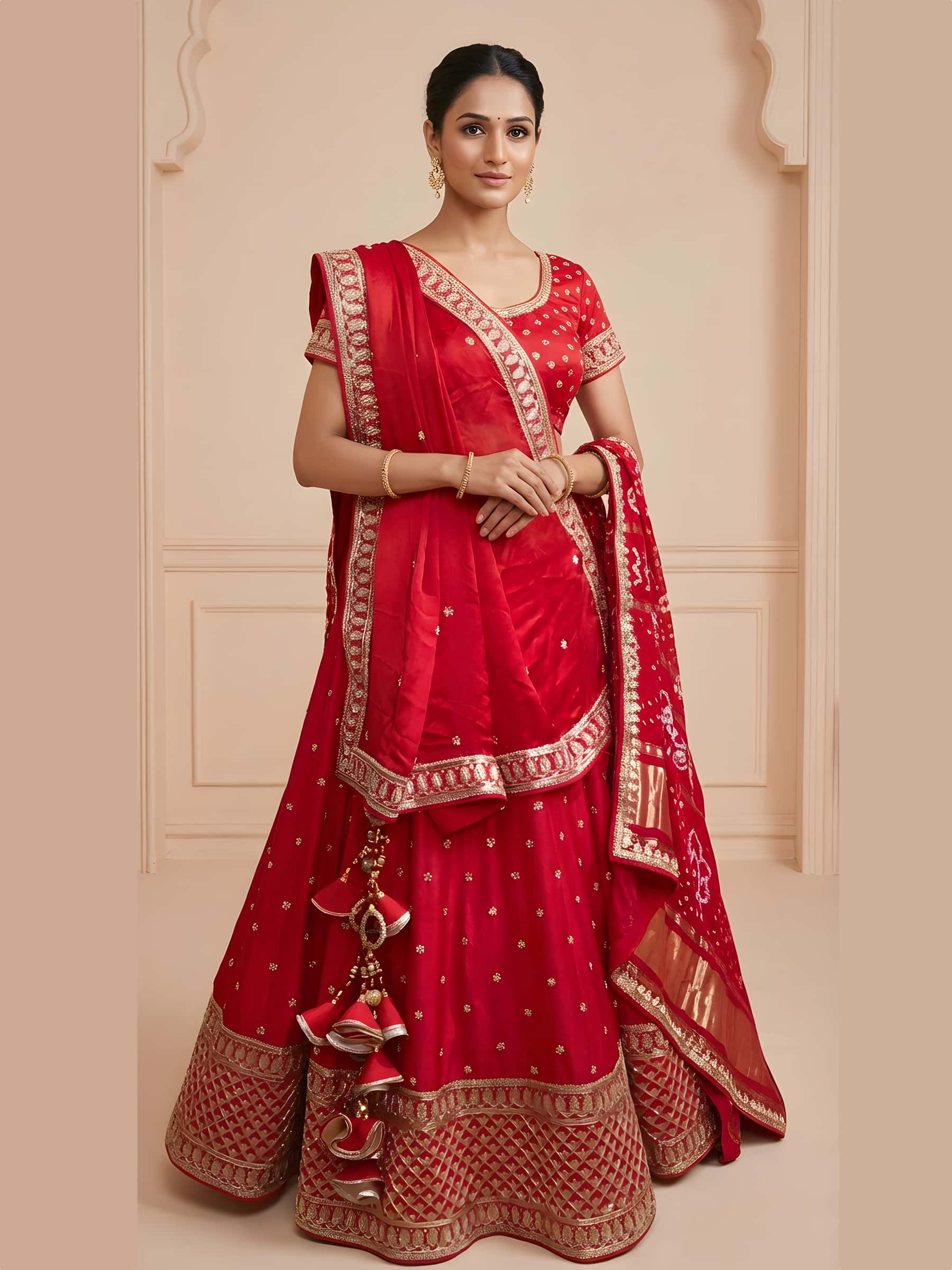 Regal Red Handmade Bridal Lehenga Set thumbnail 4