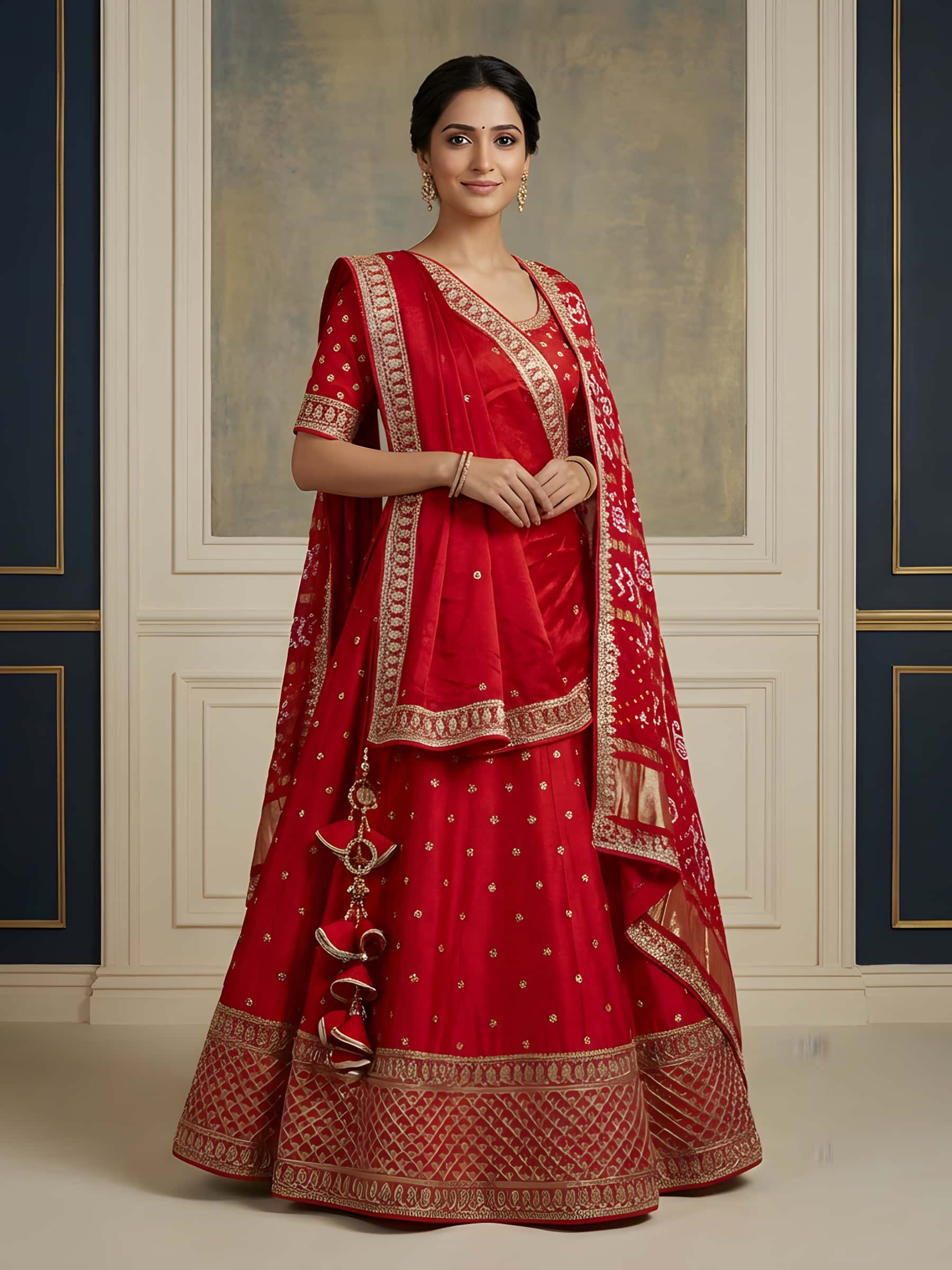 Regal Red Handmade Bridal Lehenga Set thumbnail 5