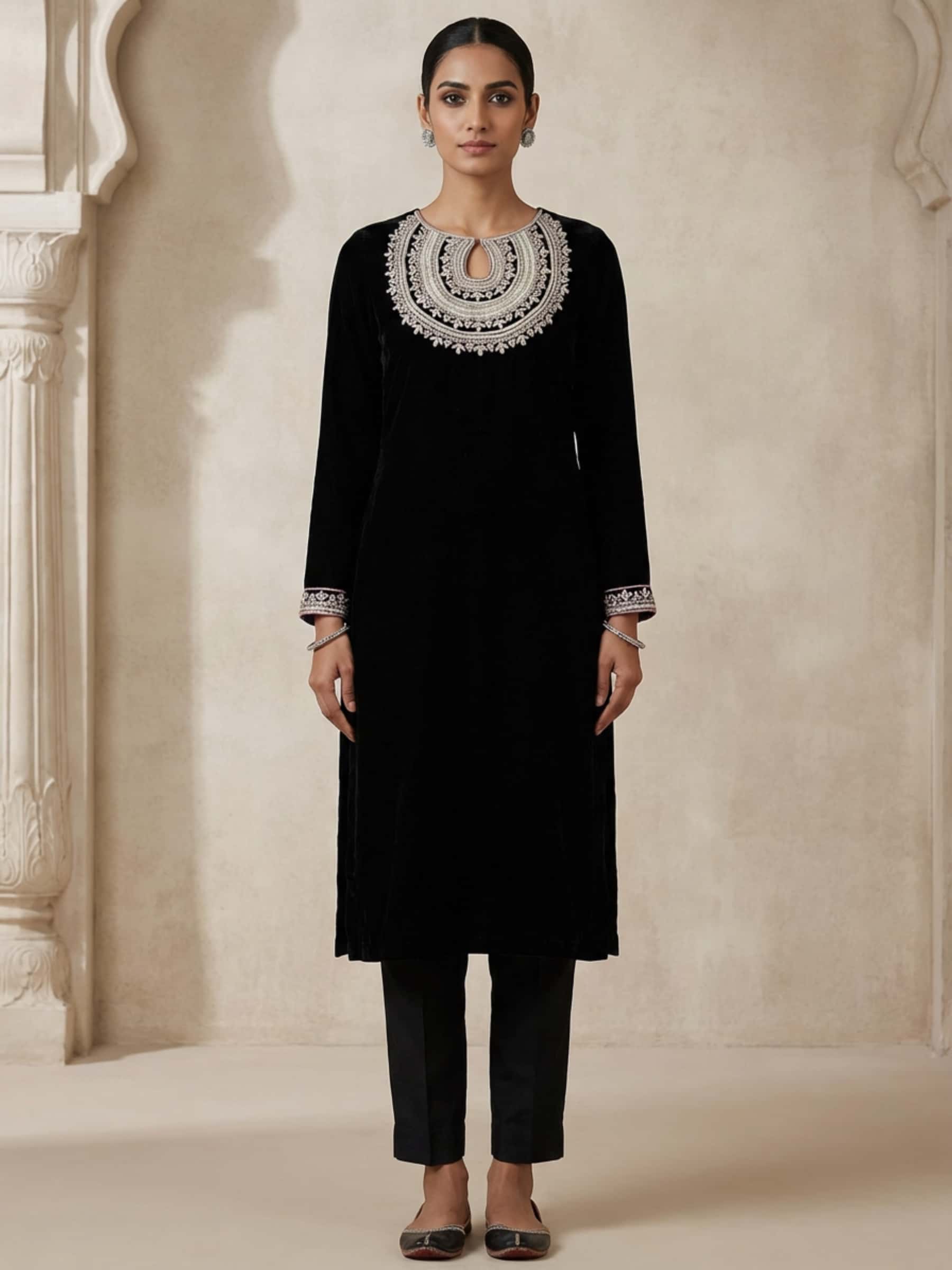 Rich Black Heavy Neckline Kurti - Image 1