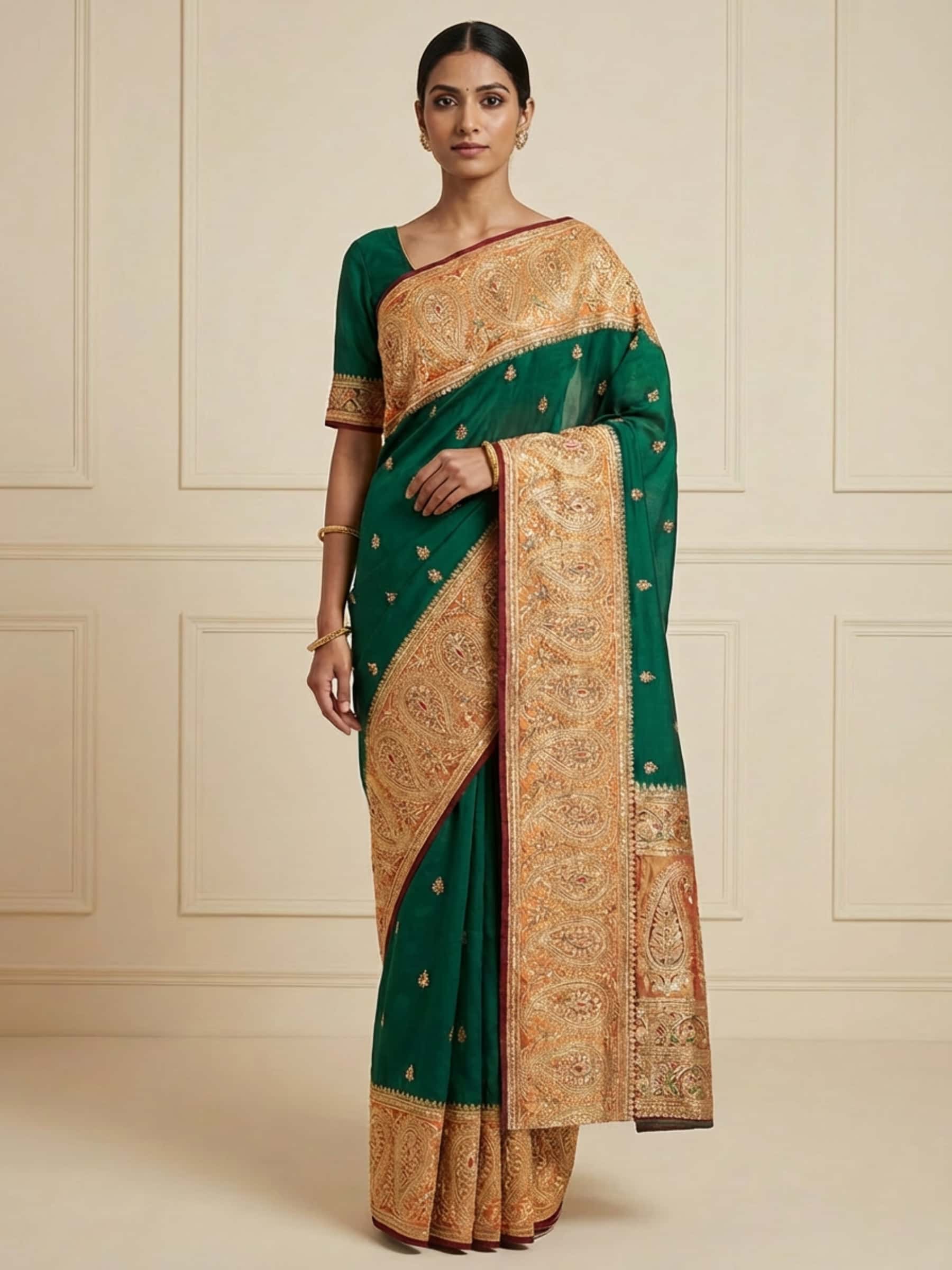 Rich Green Pure Georgette Saree - Image 1