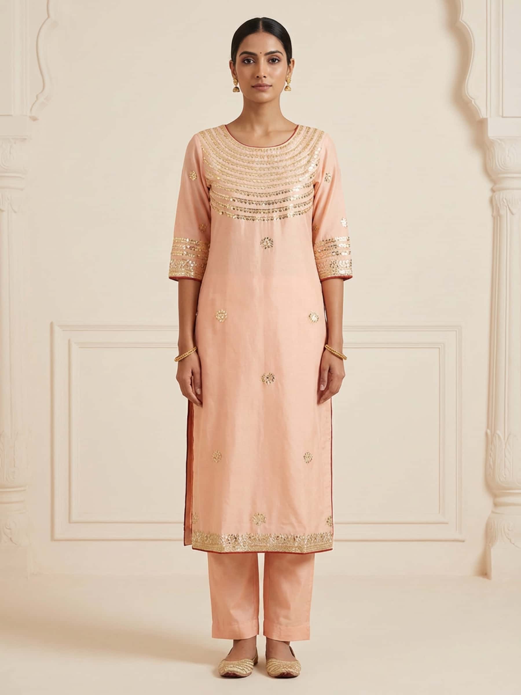 Rich Neckline Design Light Peach Kurti