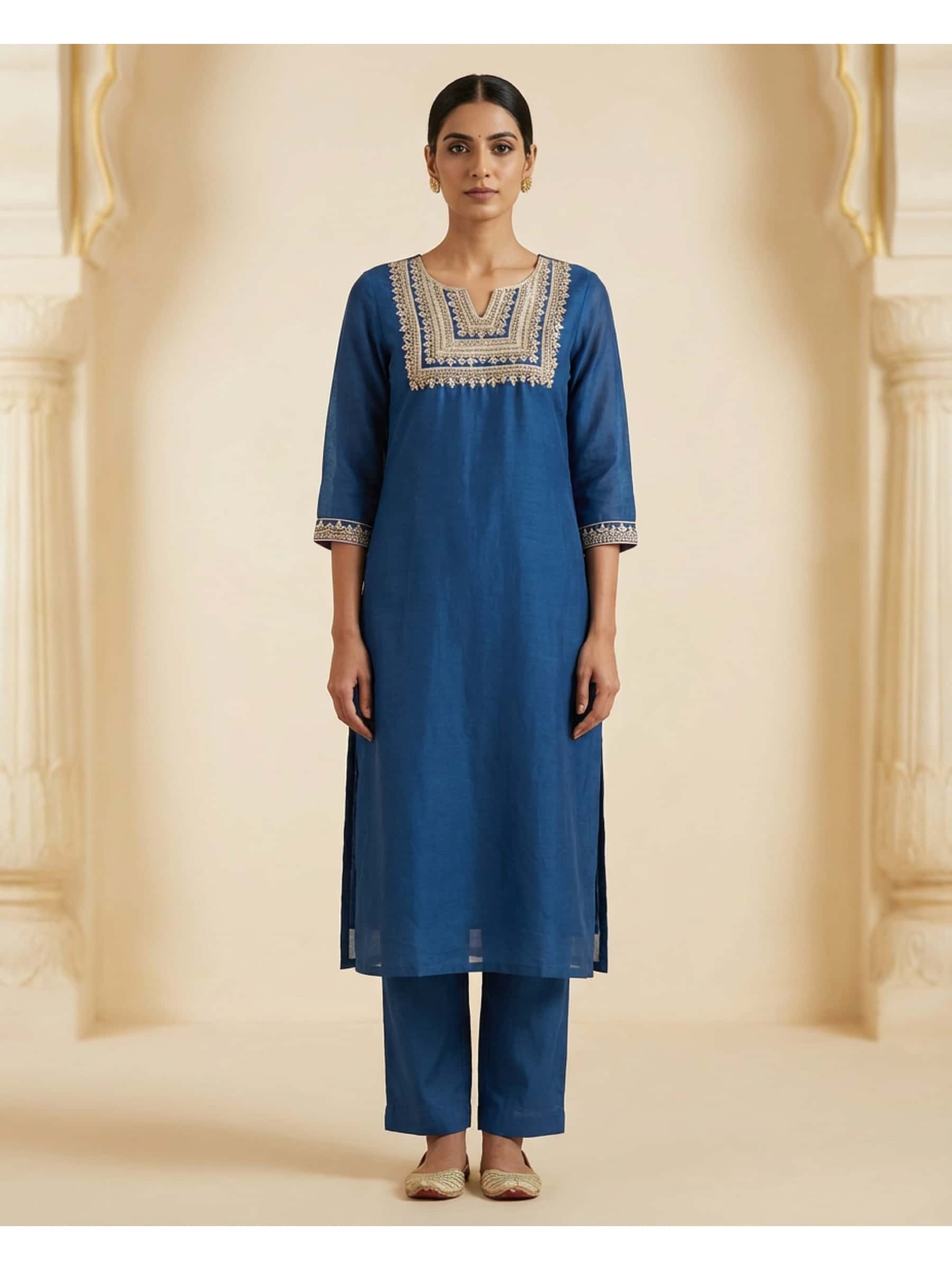 Rich Neckline Worked Kurti Blue - Image 1