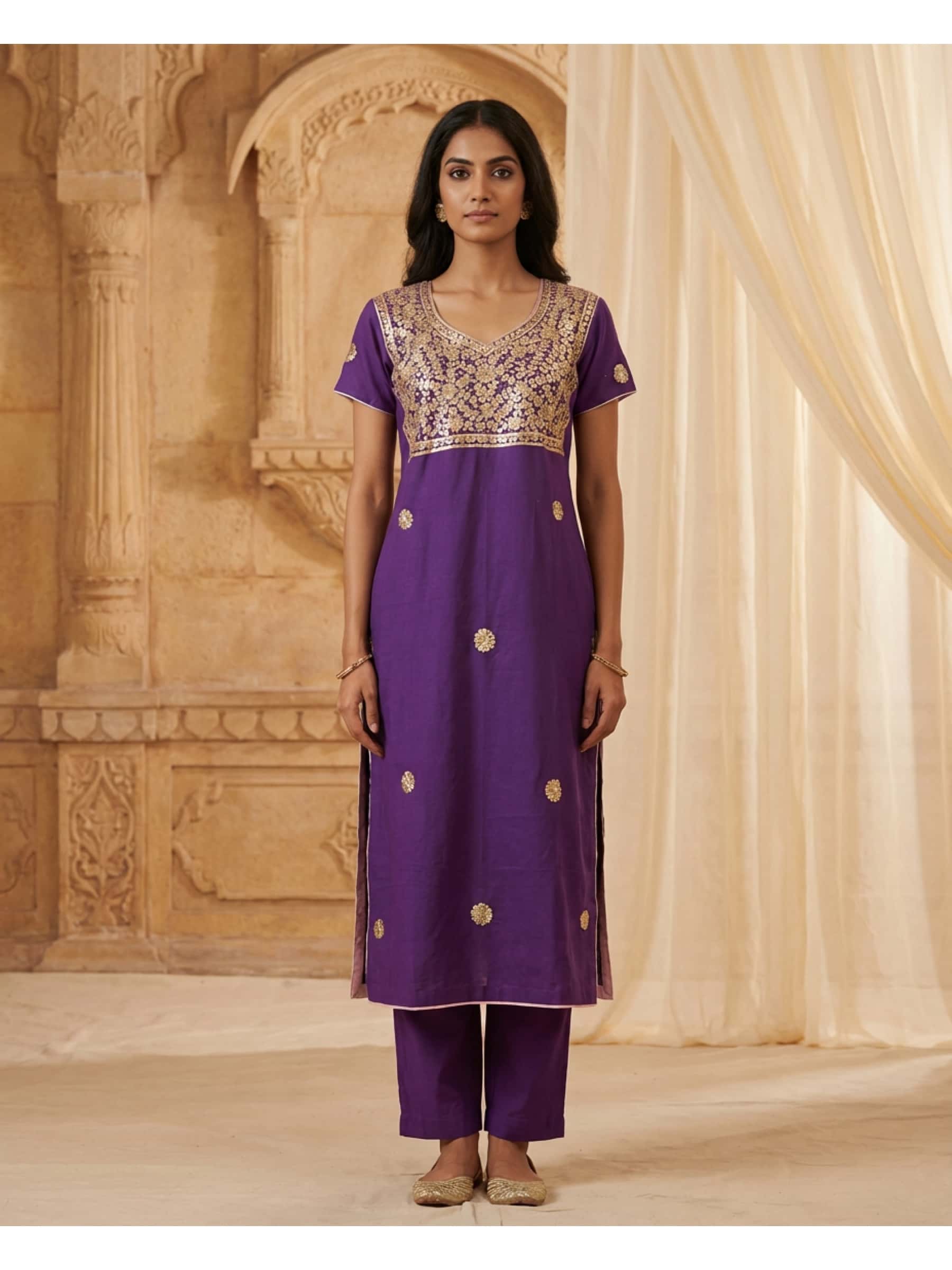 Rich Neckline Worked Kurti in Purple
