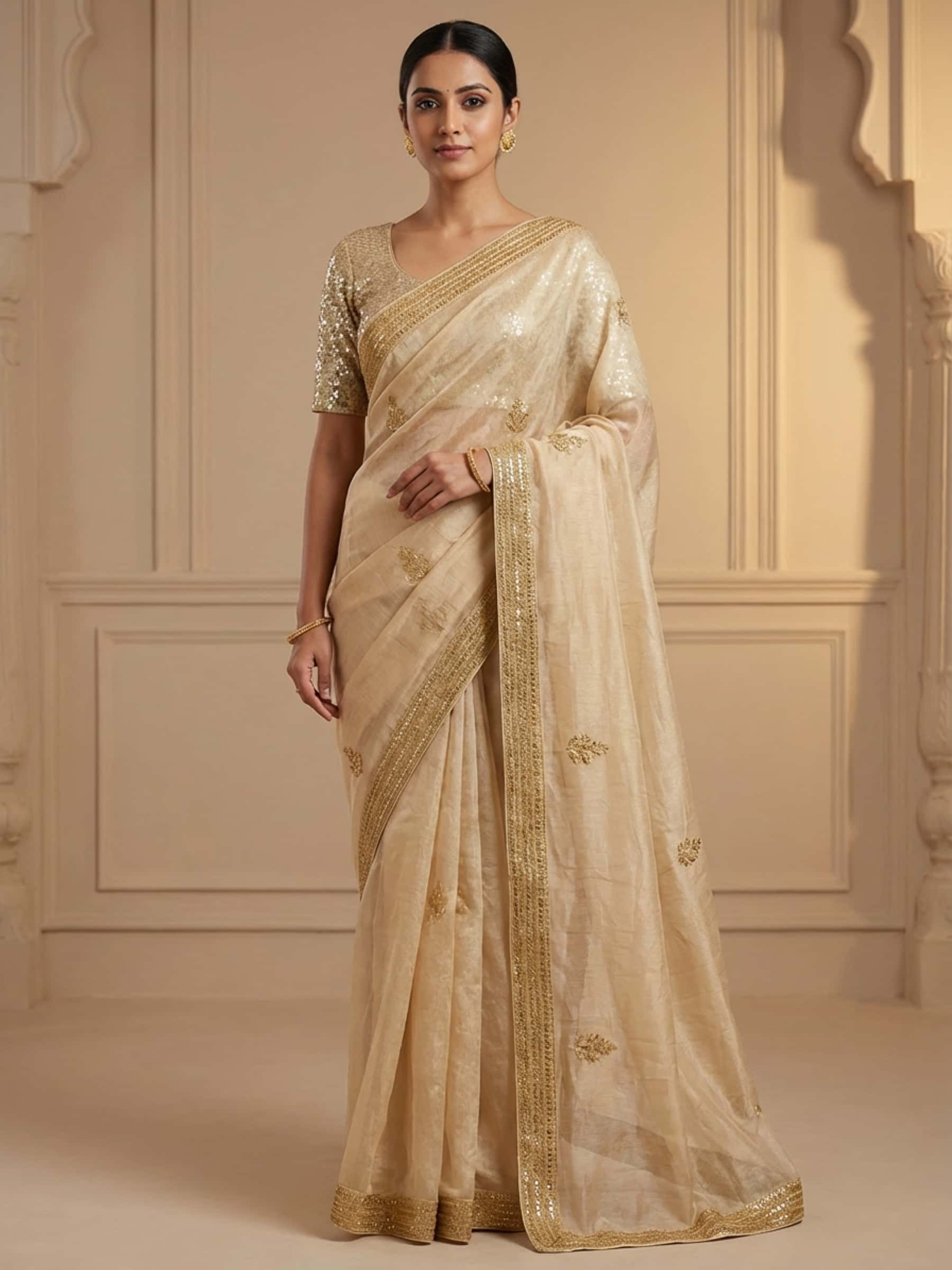 Rich Pure Tissue Saree with Marodi Work - Image 1