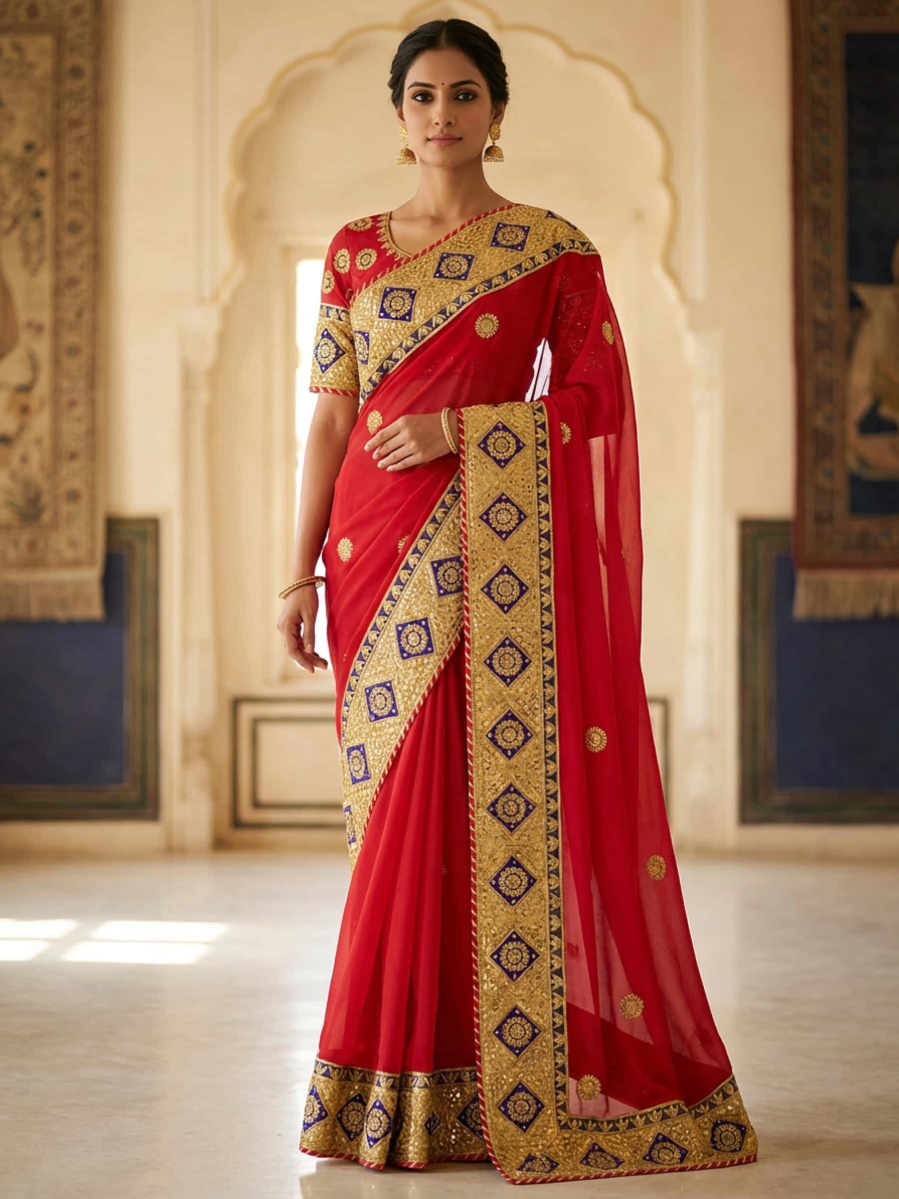 Royal Red Beautiful Gota Saree - Image 1