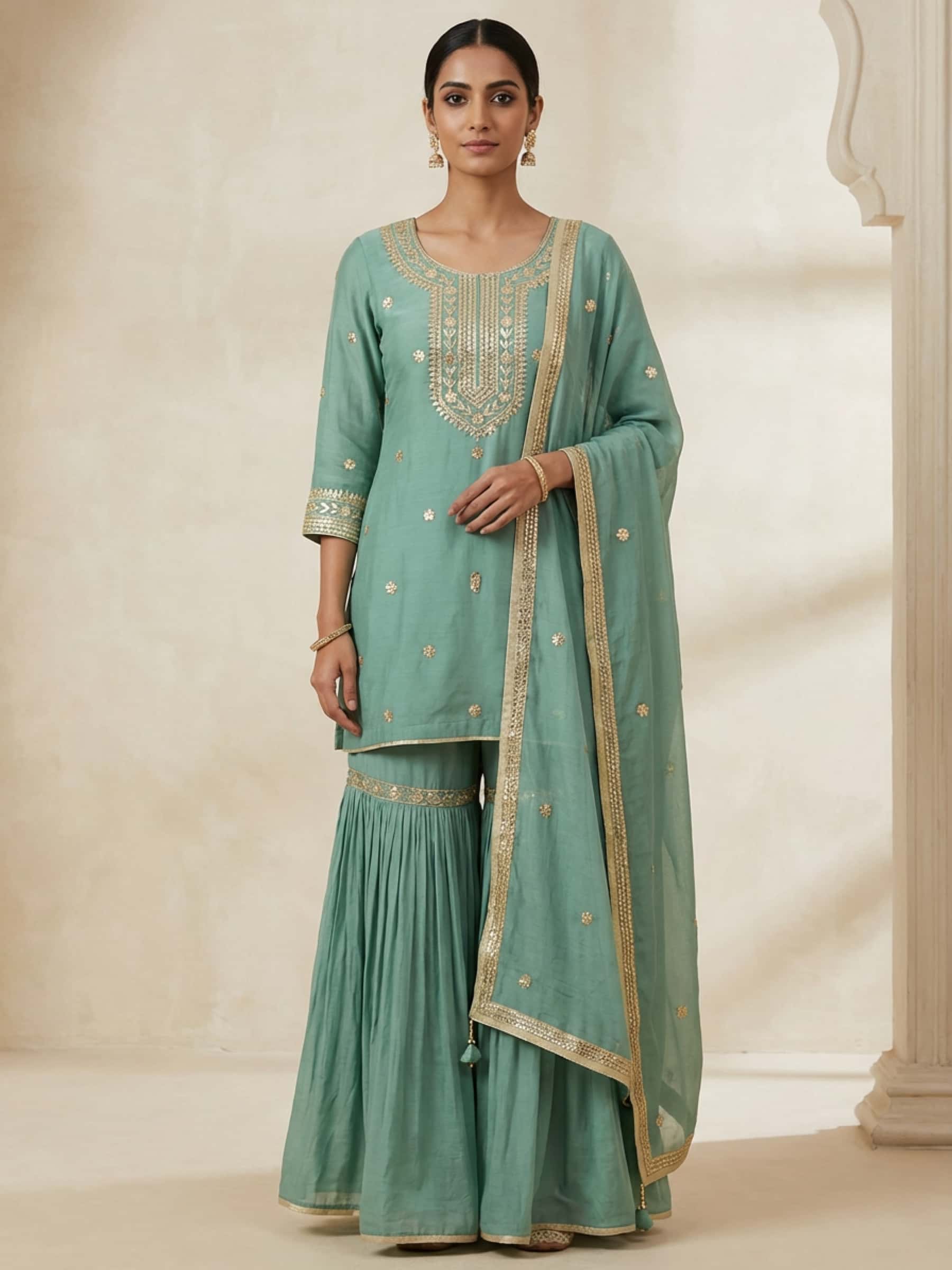 Sage Green Pure Georgette Garara Set - Image 1