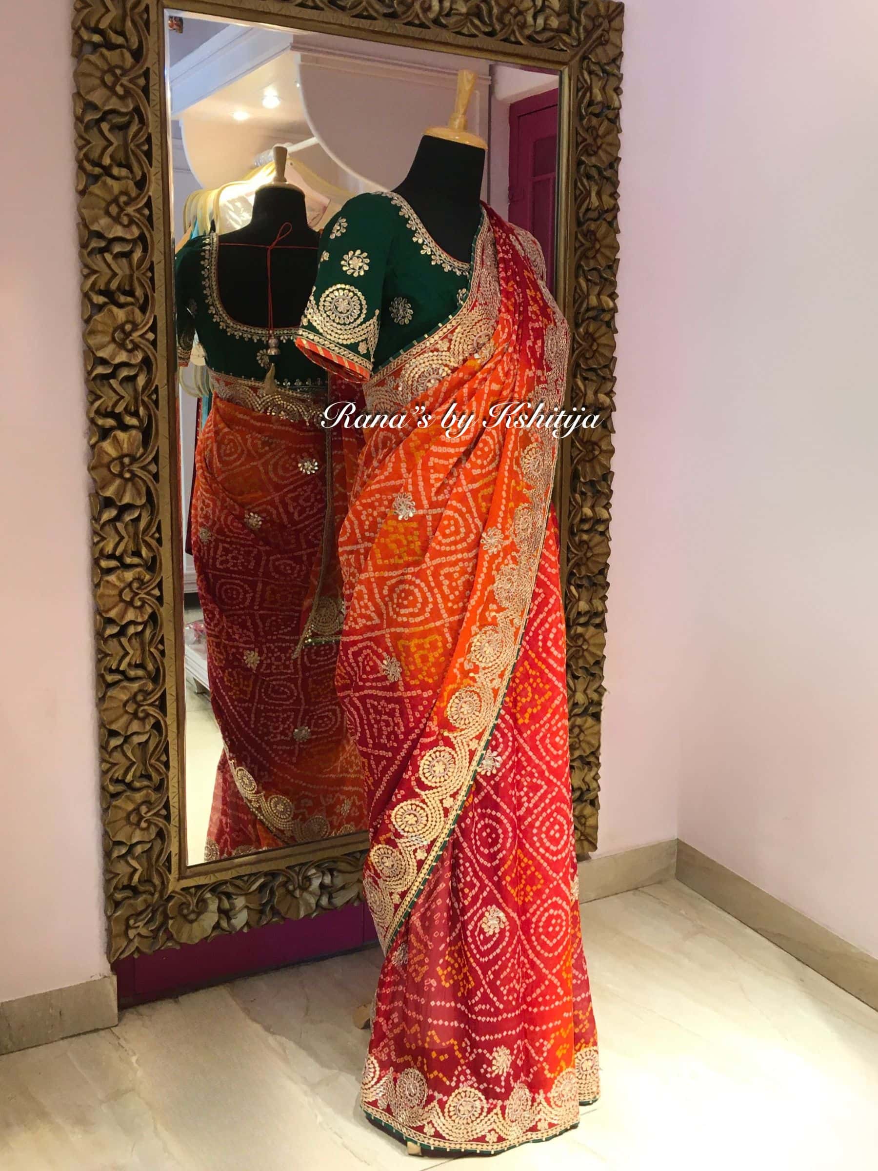 Shaded Zero Gota Patti Bandhej Saree thumbnail 8