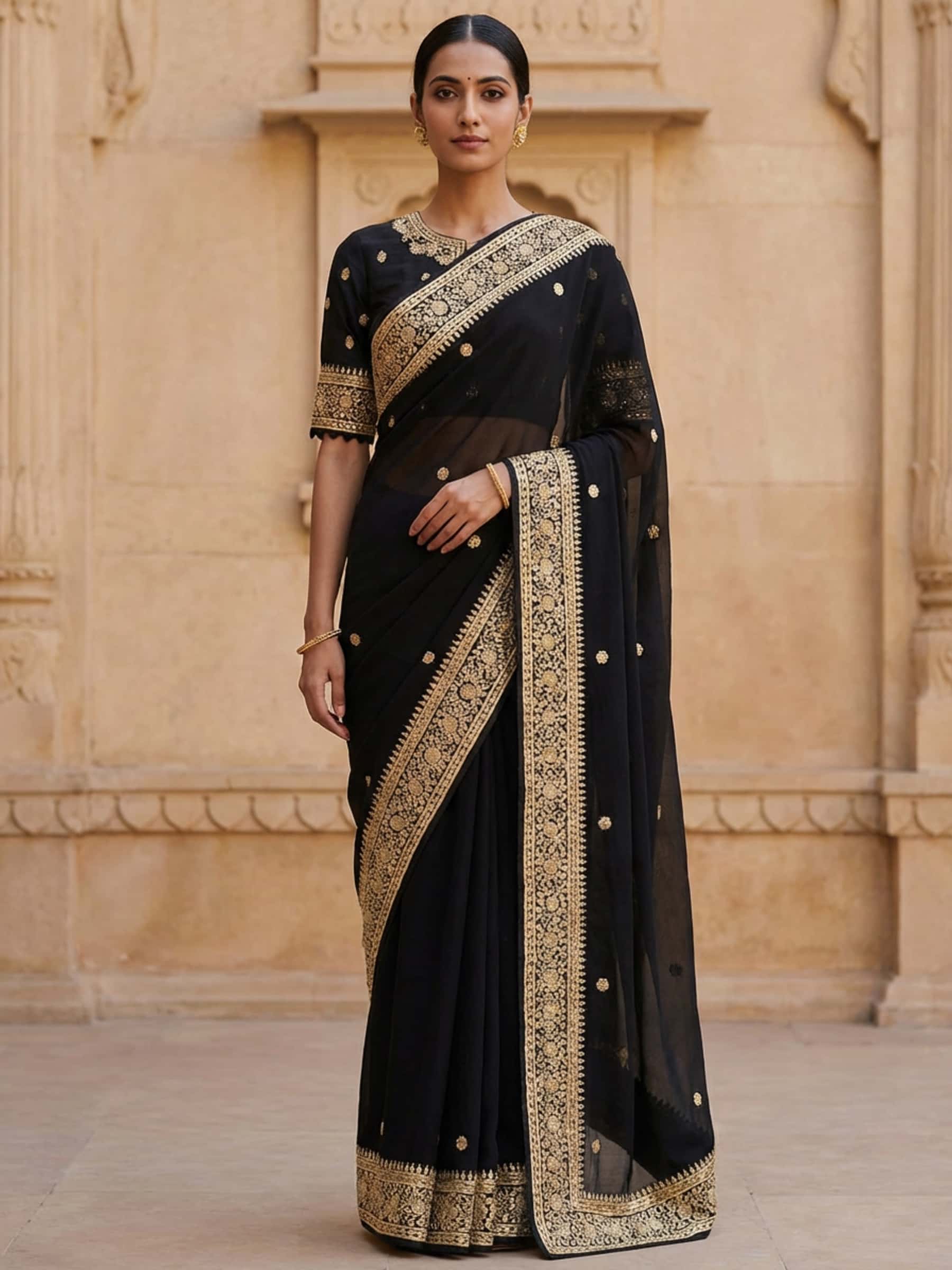 Stylish Black Fine Gota Work Saree