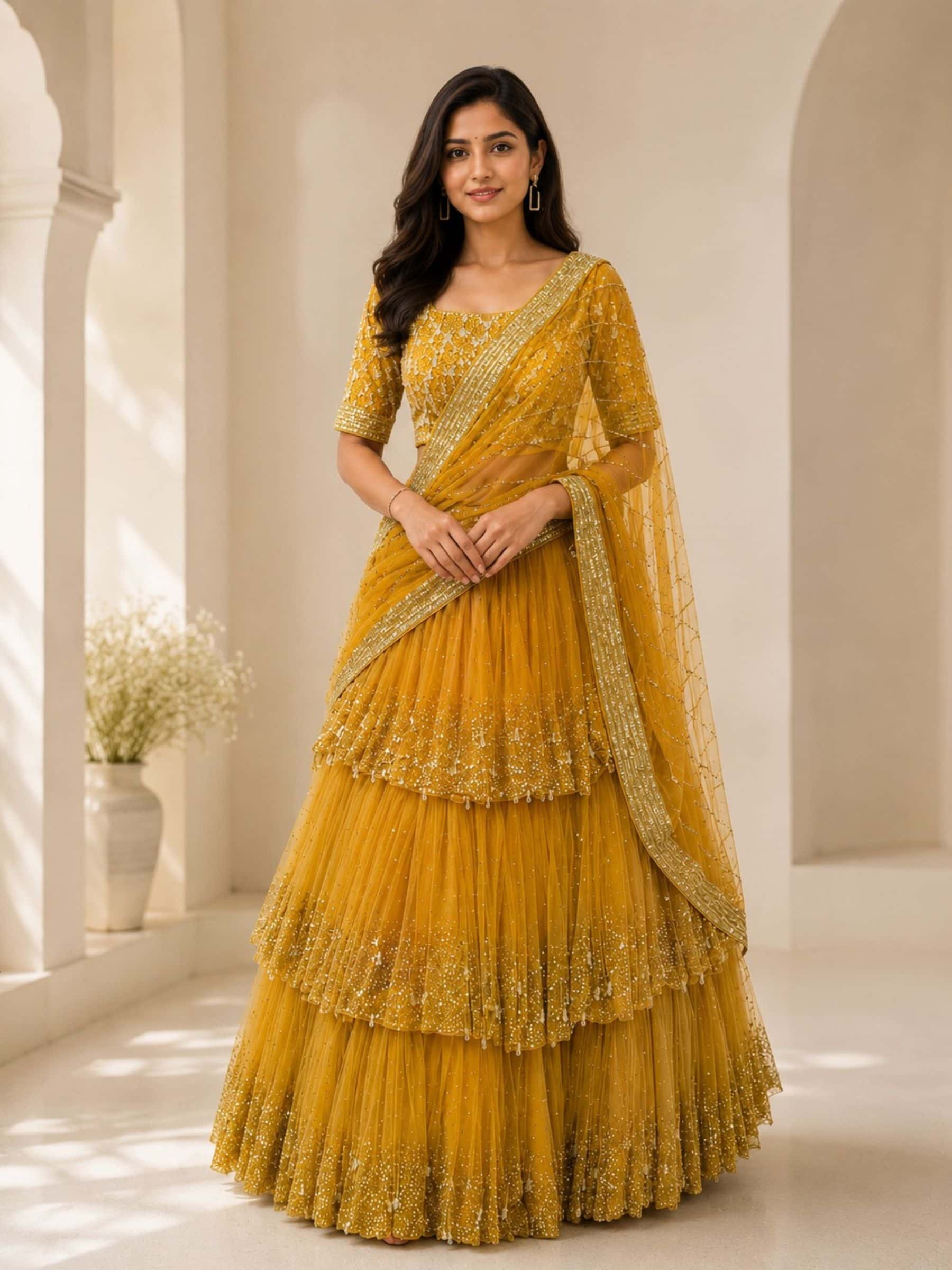 Sunehri Luxe Gold Layered Lehenga Set
