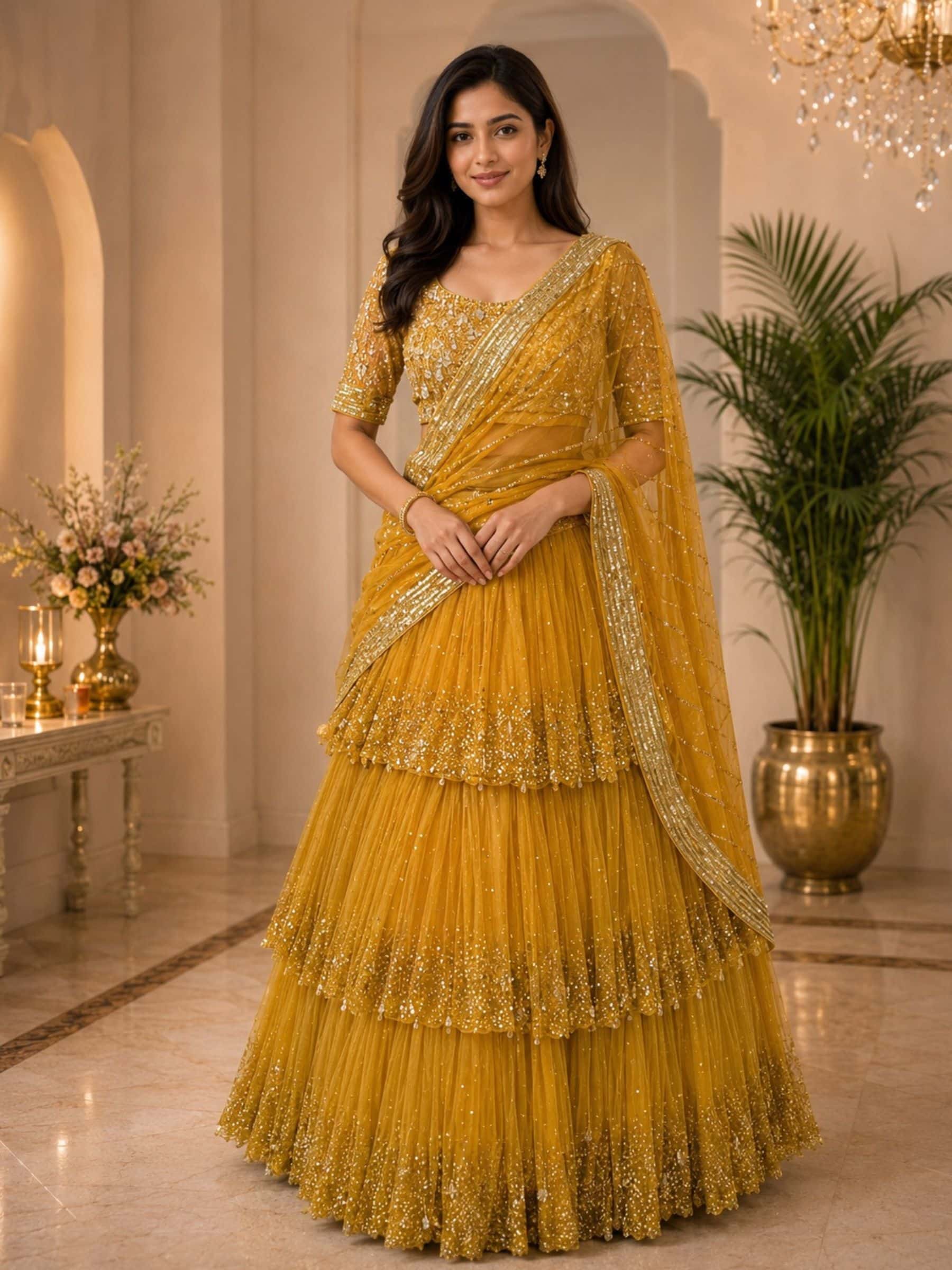 Sunehri Luxe Gold Layered Lehenga Set thumbnail 12