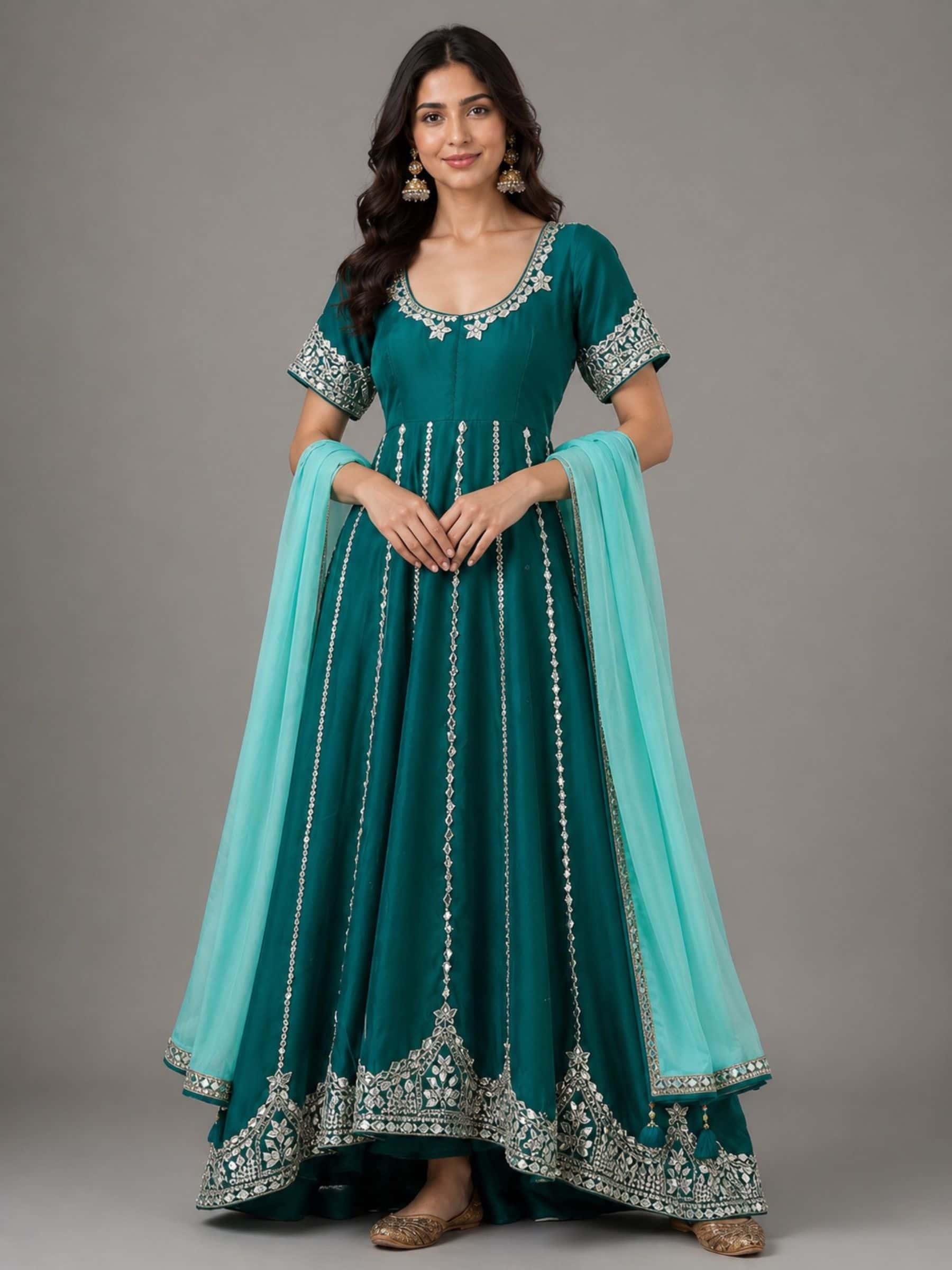 Teal high low floor length dress set - Image 1