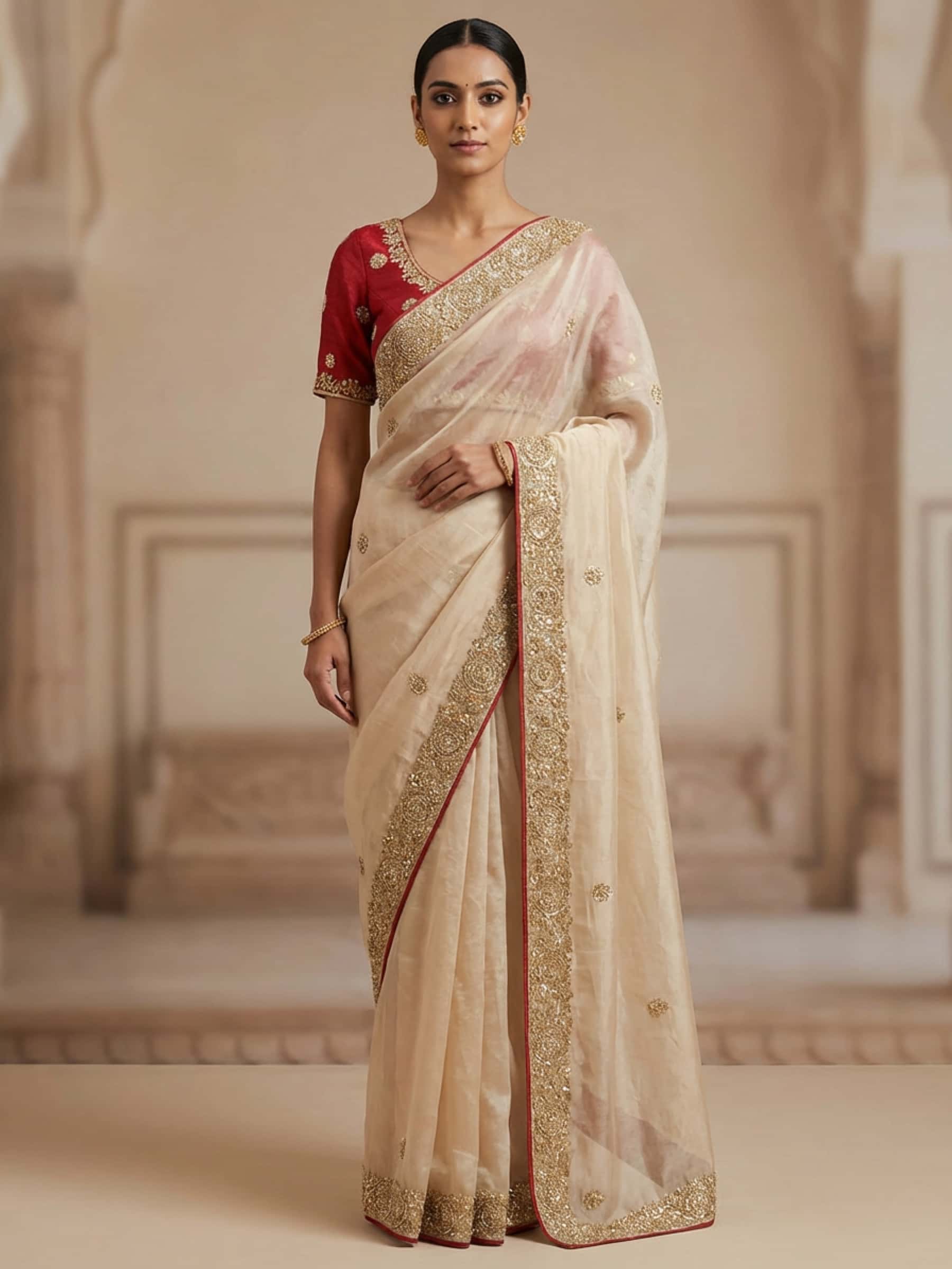 Tissue Gold Wedding Saree Rich Zardozi