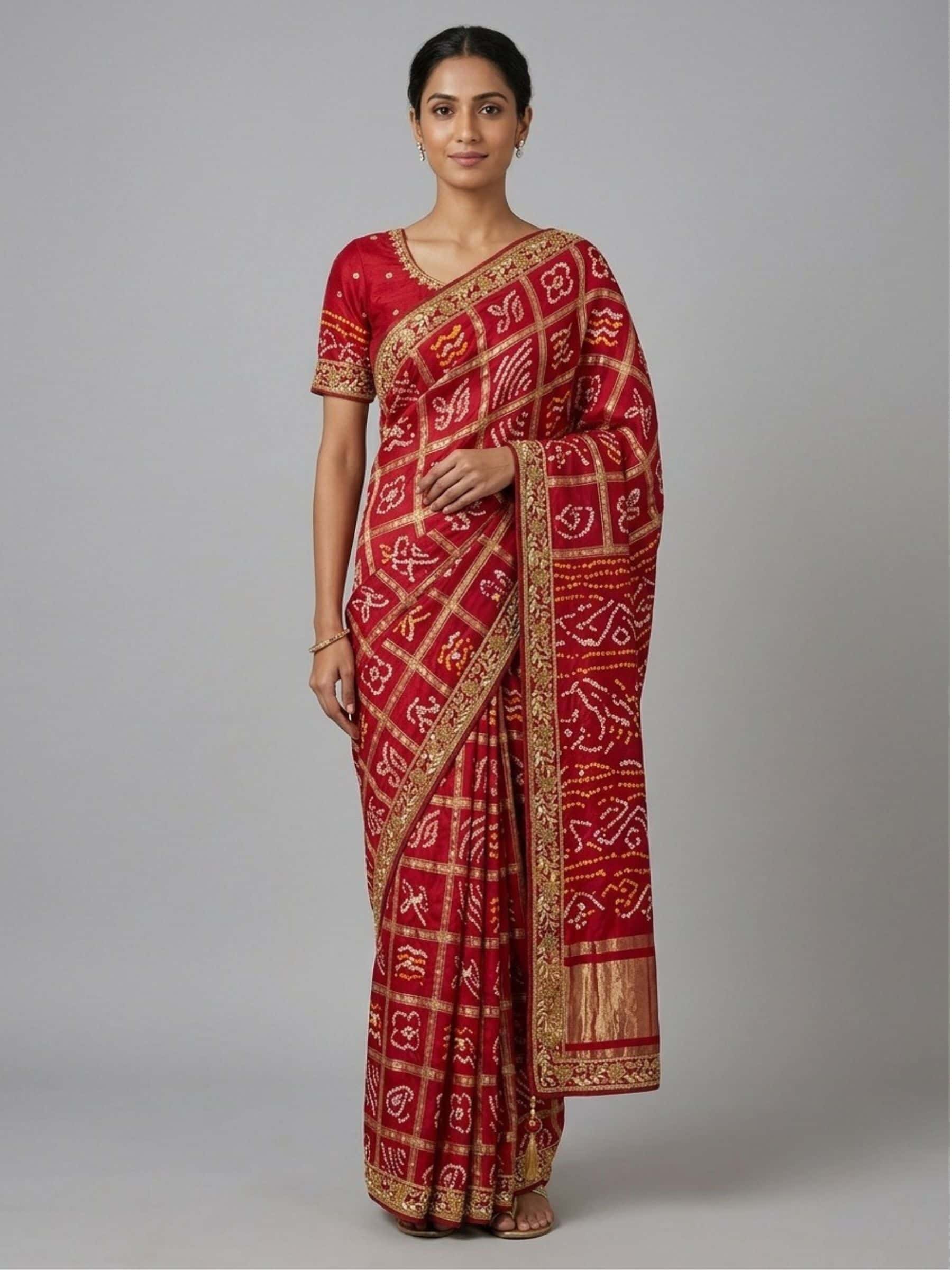 Red Gharchola Saree in Rich Zardozi - Image 1