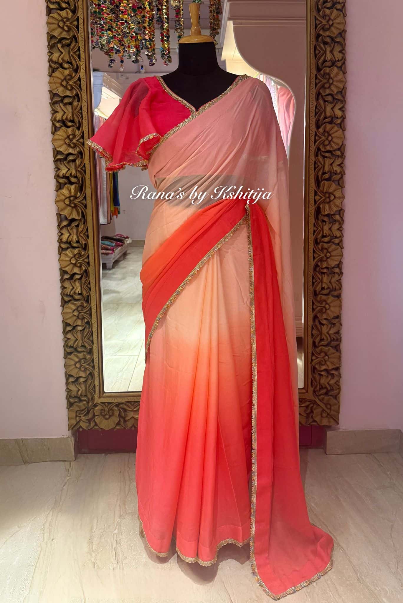 Vibrant Ombre Saree in Platinum Chiffon - Image 1