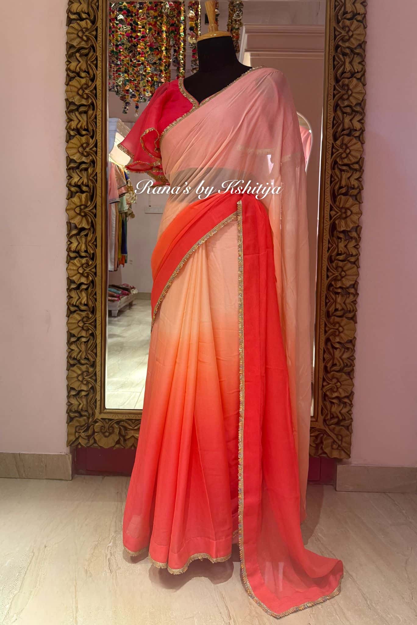 Vibrant Ombre Saree in Platinum Chiffon thumbnail 3
